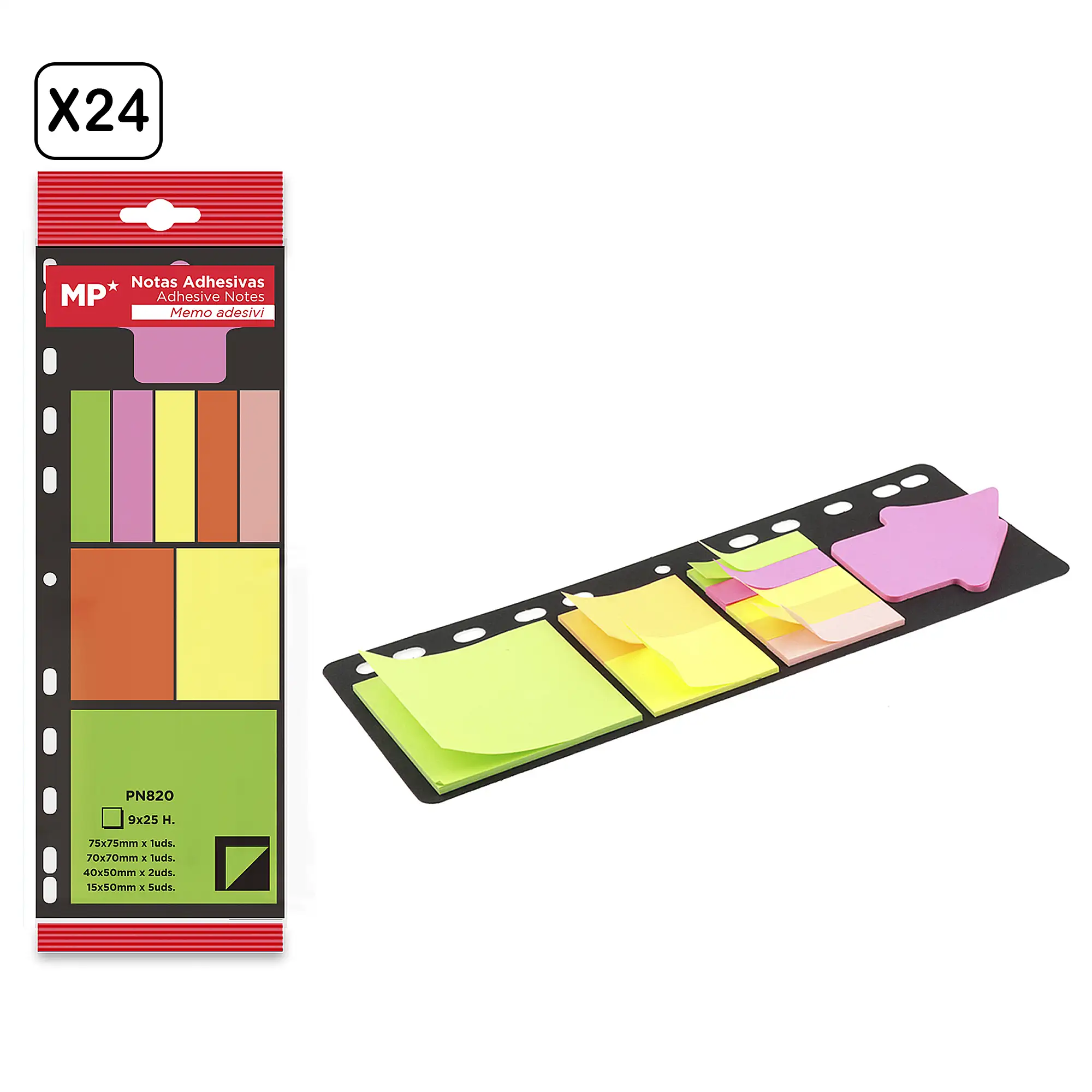PACK 24 UNIDADES NOTAS ADHESIVAS PARA LAS CARPETAS 9 x 25 HOJAS