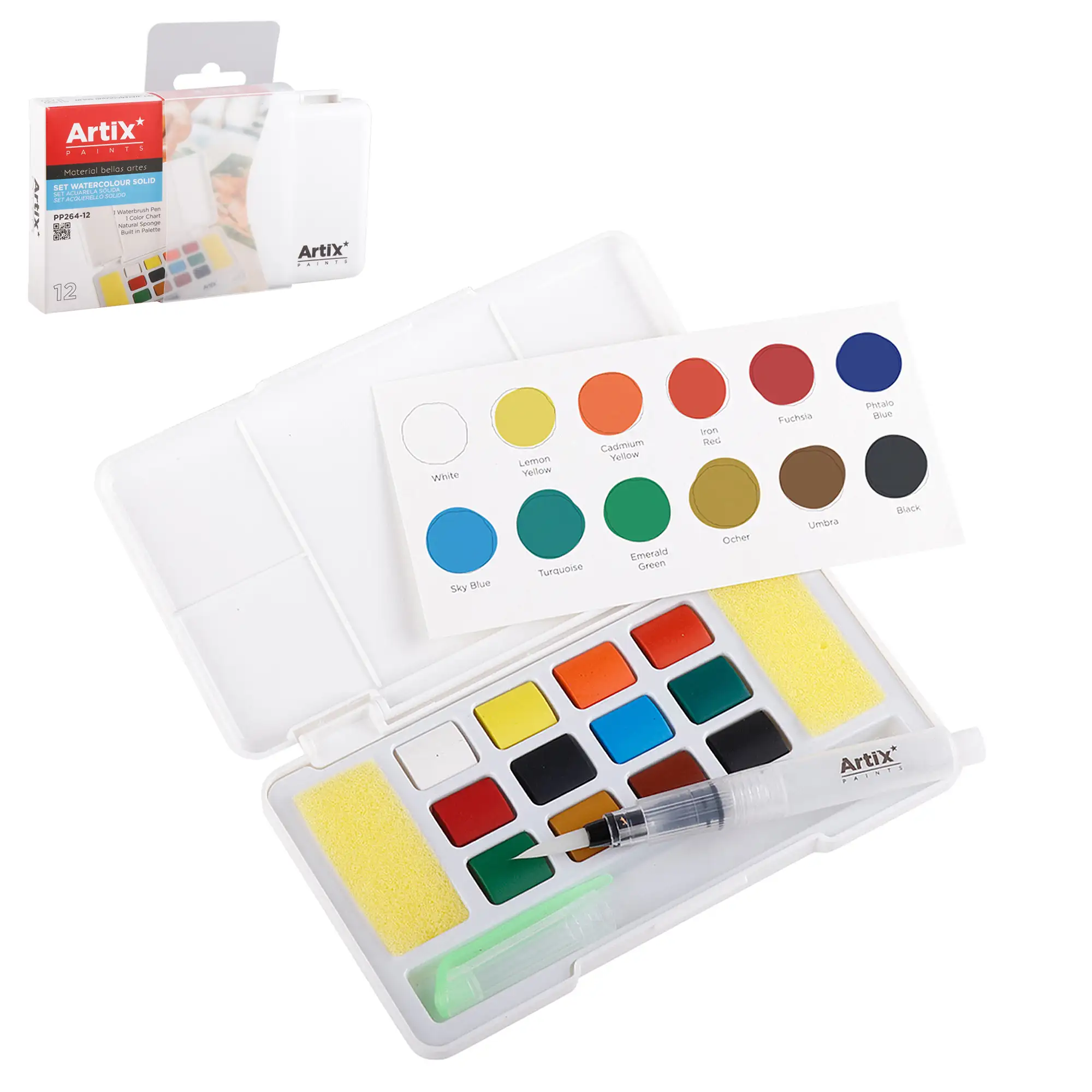 PINTURA ACUARELA SOLIDA 12 COLORES