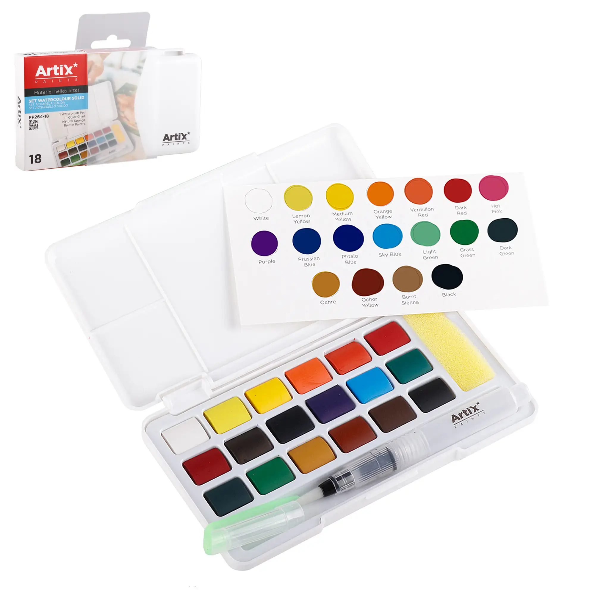 PINTURA ACUARELA SOLIDA 18 COLORES