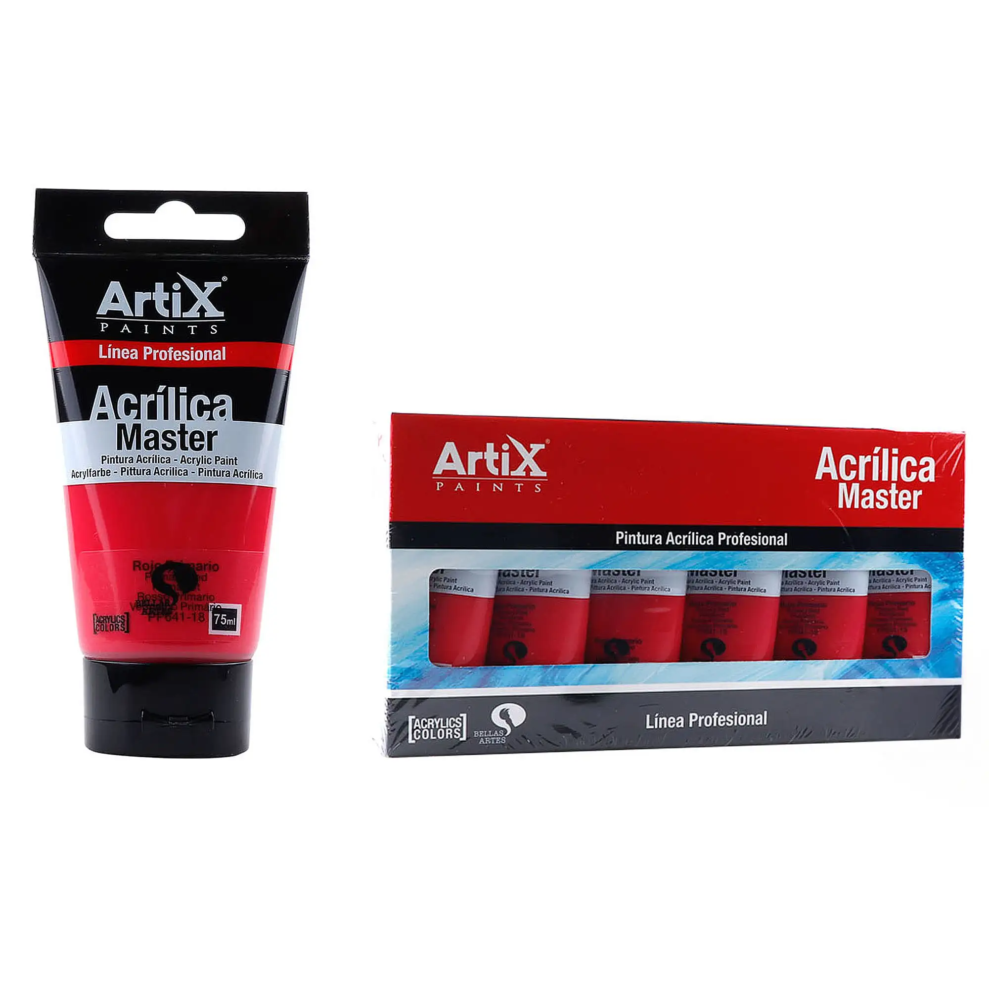 Pack 6 Uds. PINTURA ACRÍLICA EXPERT 75 ml ROJO PRIMARIO