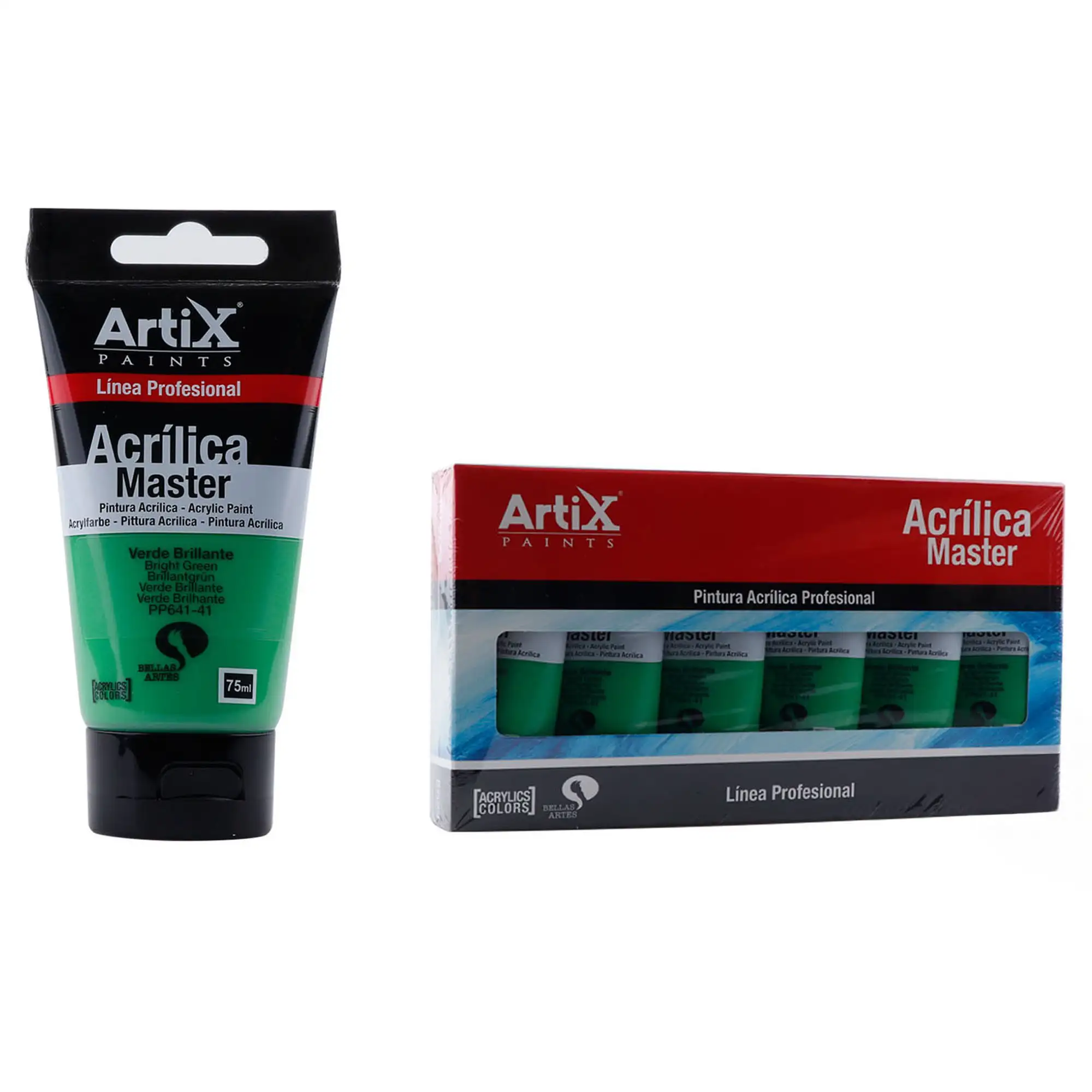 Pack 6 Uds. PINTURA ACRÍLICA EXPERT 75 ml VERDE BRILLANTE