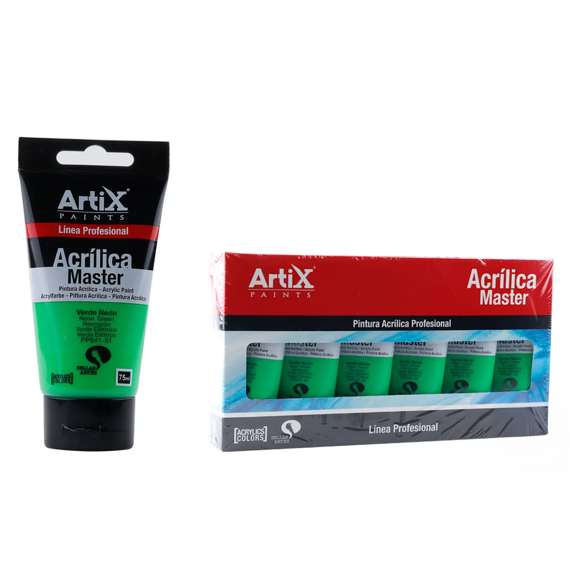 Pack 6 Uds. PINTURA ACRÍLICA EXPERT 75 ml VERDE NEÓN