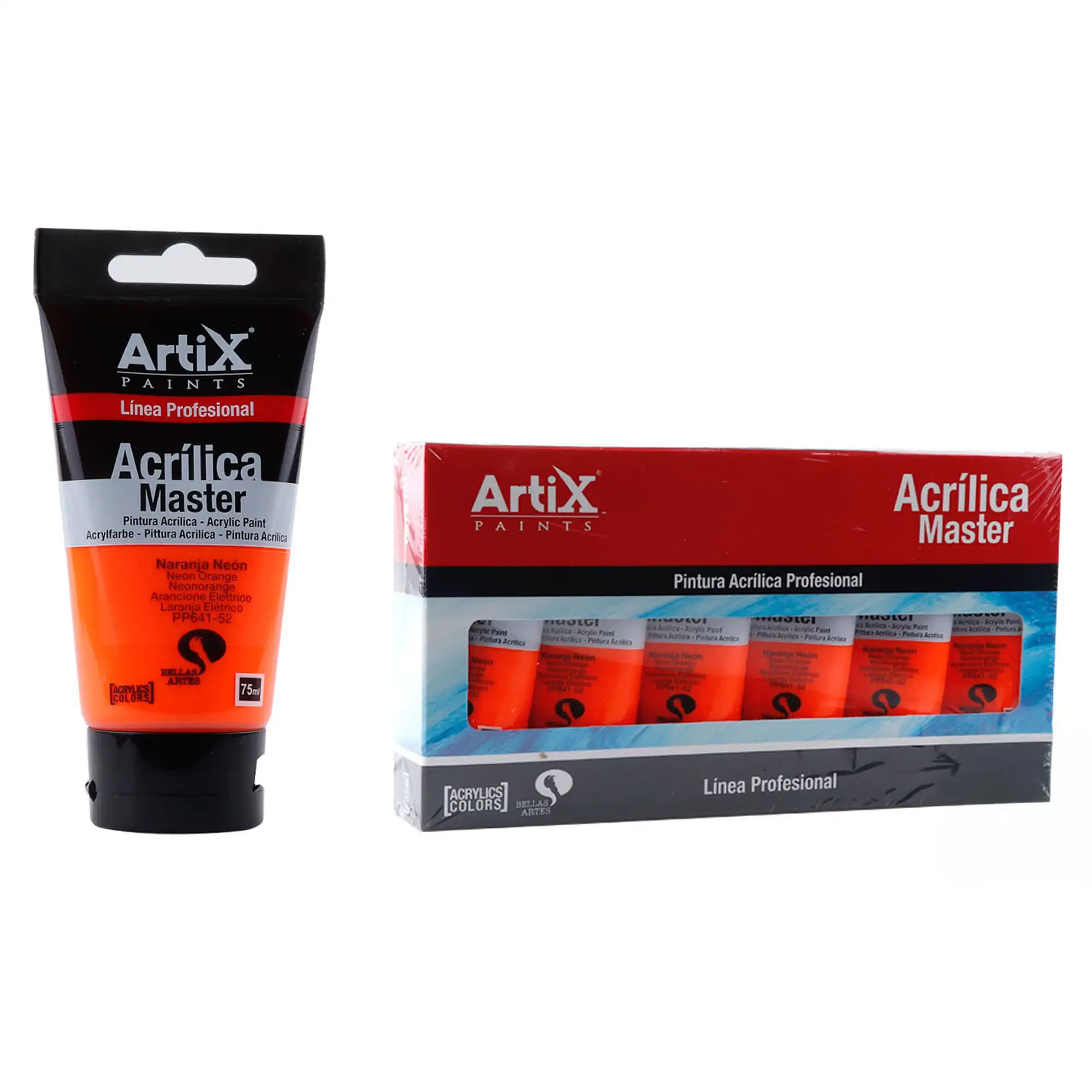 Pack 6 Uds. PINTURA ACRÍLICA EXPERT 75 ml NARANJA NEÓN