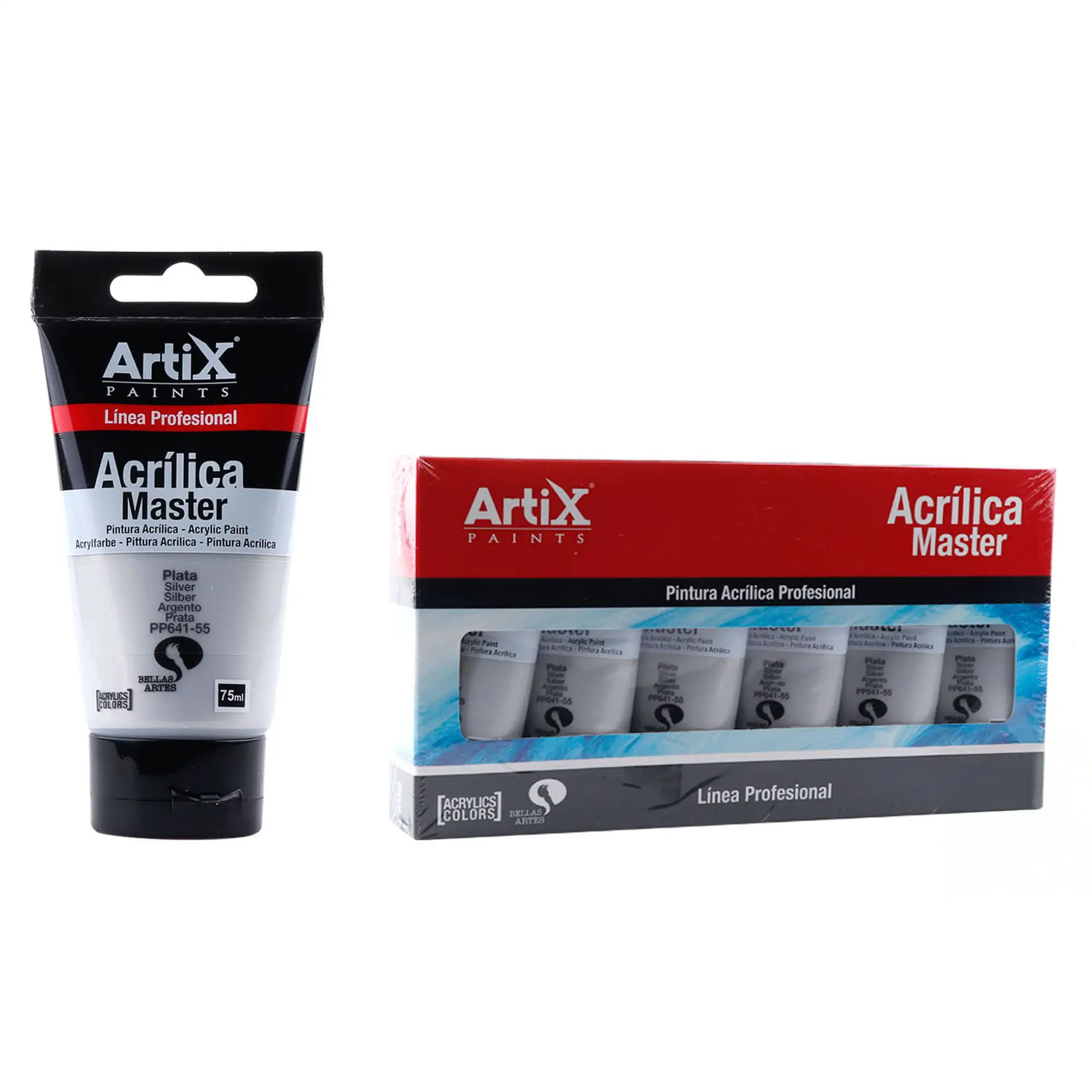 Pack 6 Uds. PINTURA ACRÍLICA EXPERT 75 ml PLATA