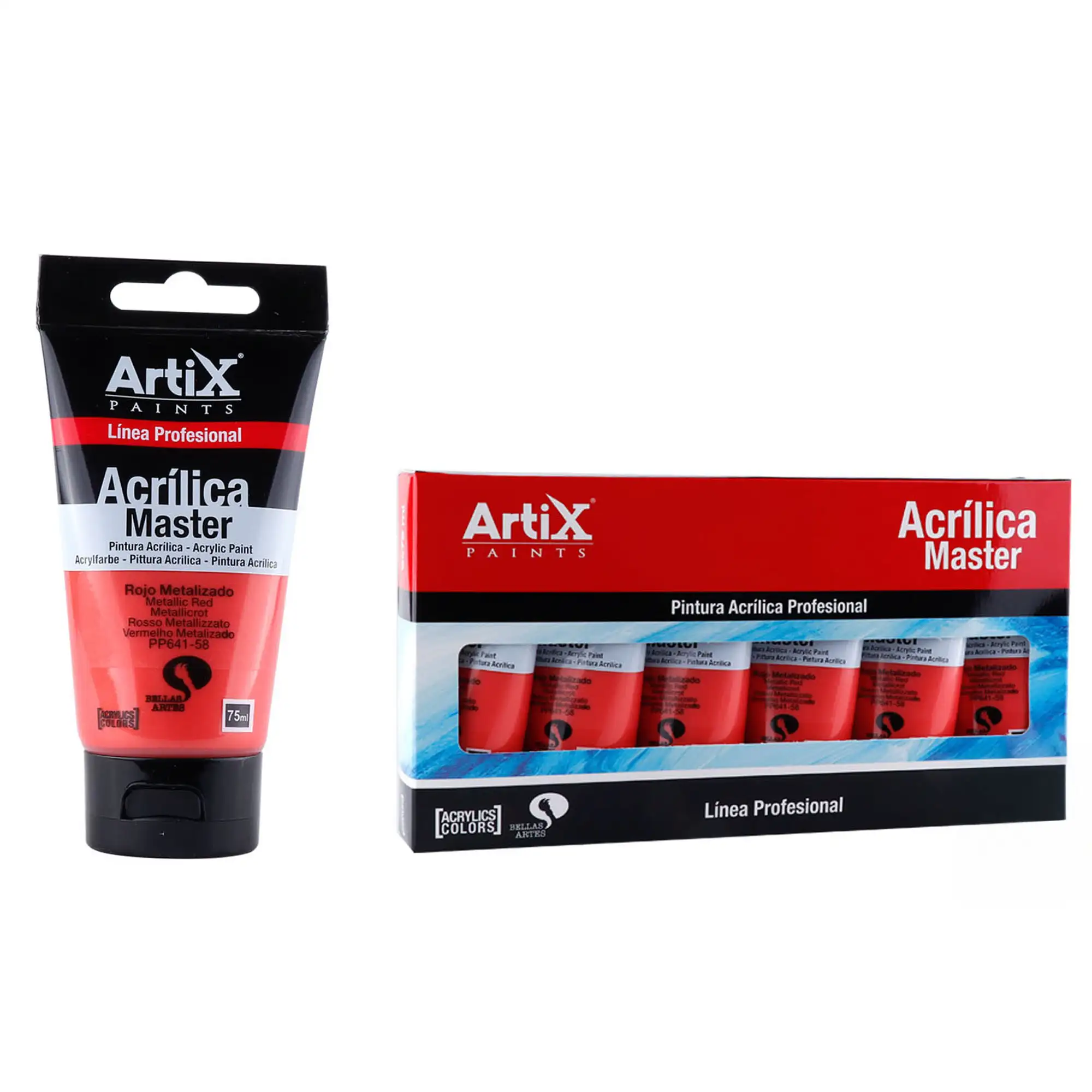 Pack 6 Uds. PINTURA ACRÍLICA EXPERT 75 ml ROJO METALIZADO