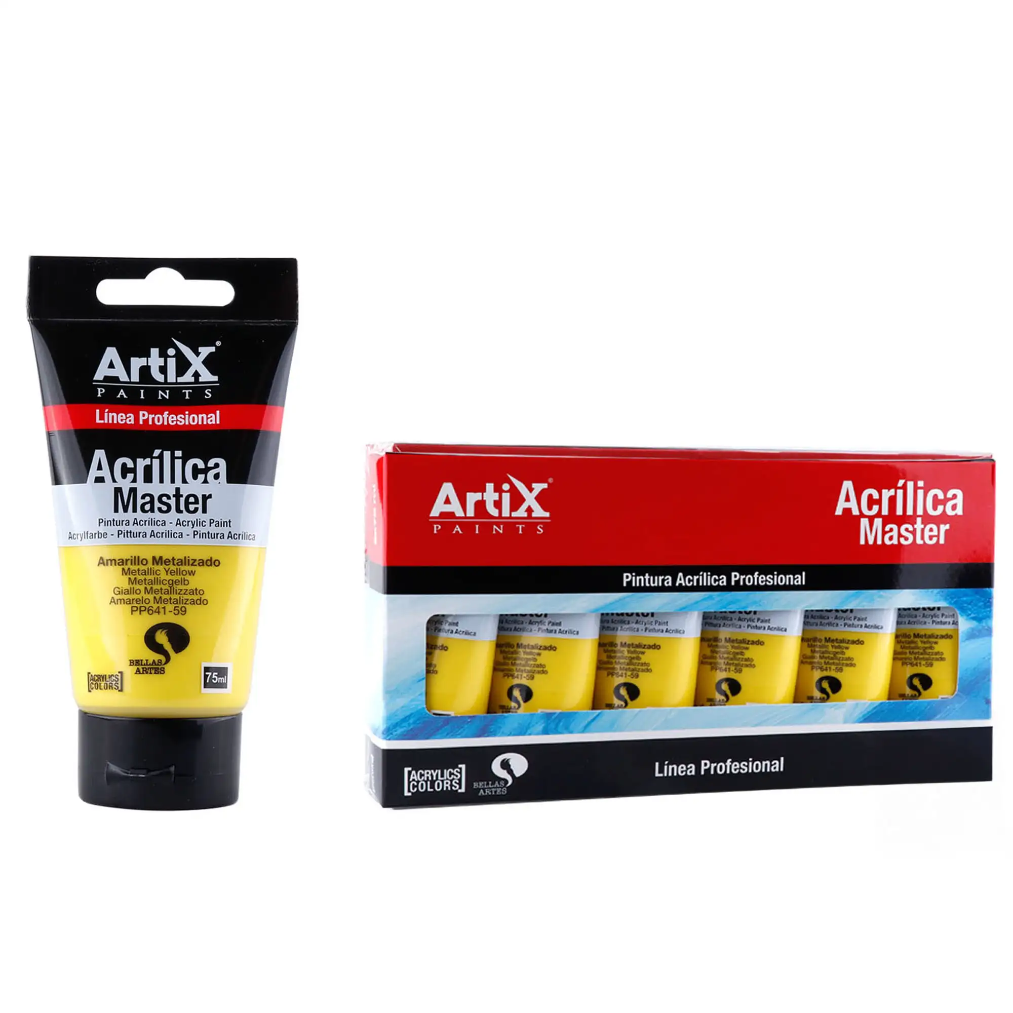 Pack 6 Uds. PINTURA ACRÍLICA EXPERT 75 ml AMARILLO METALIZADO