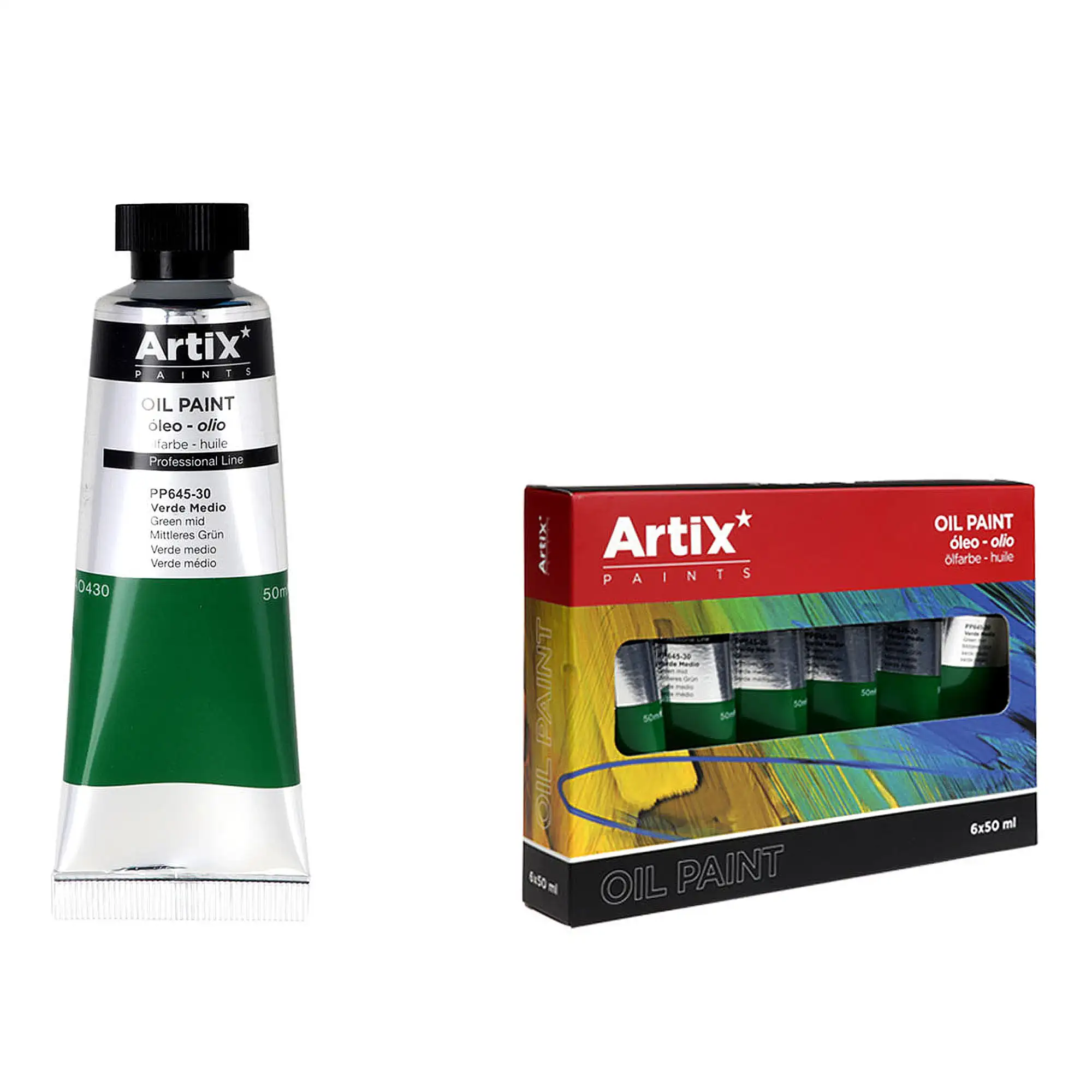 Pack 6 Uds. PINTURA AL ÓLEO EXPERT 50 ml VERDE MEDIO