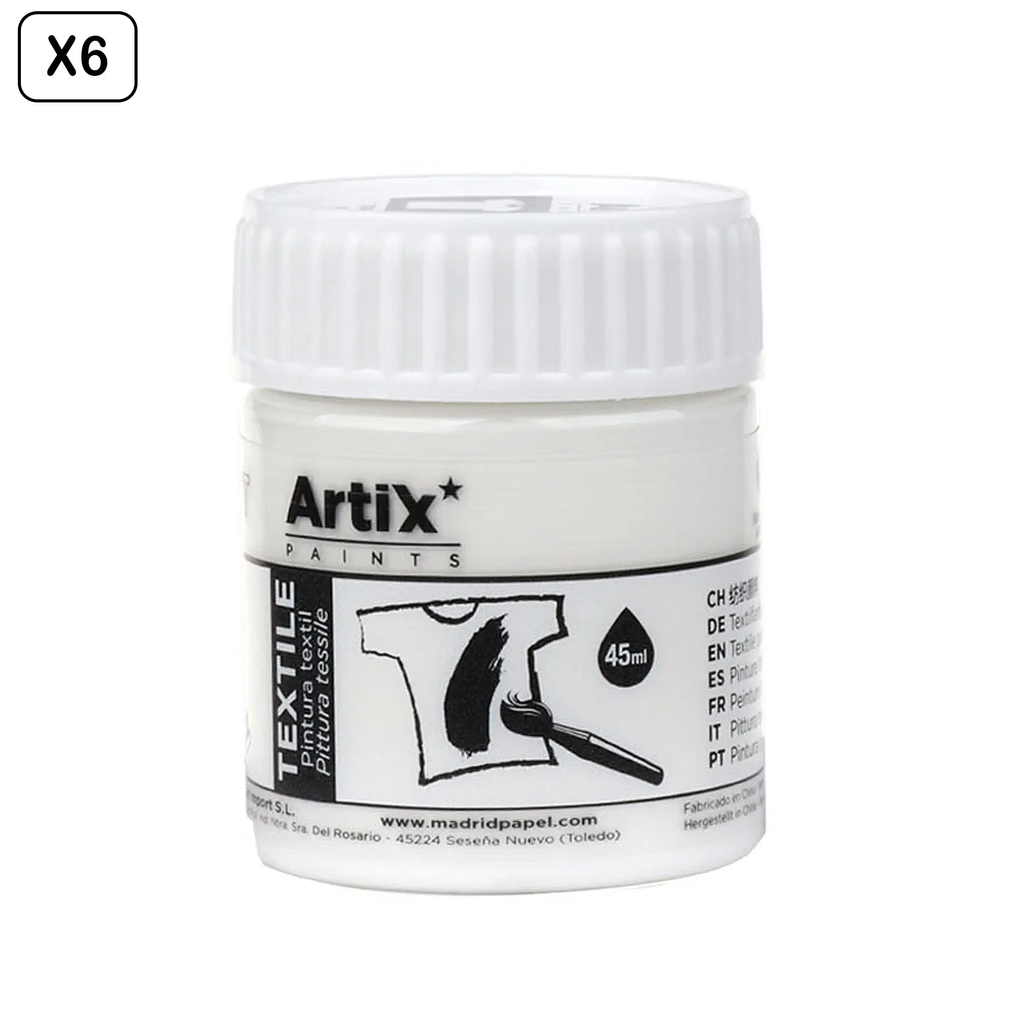 Pack 6 Uds. PINTURA TEXTIL BLANCO 45 ml