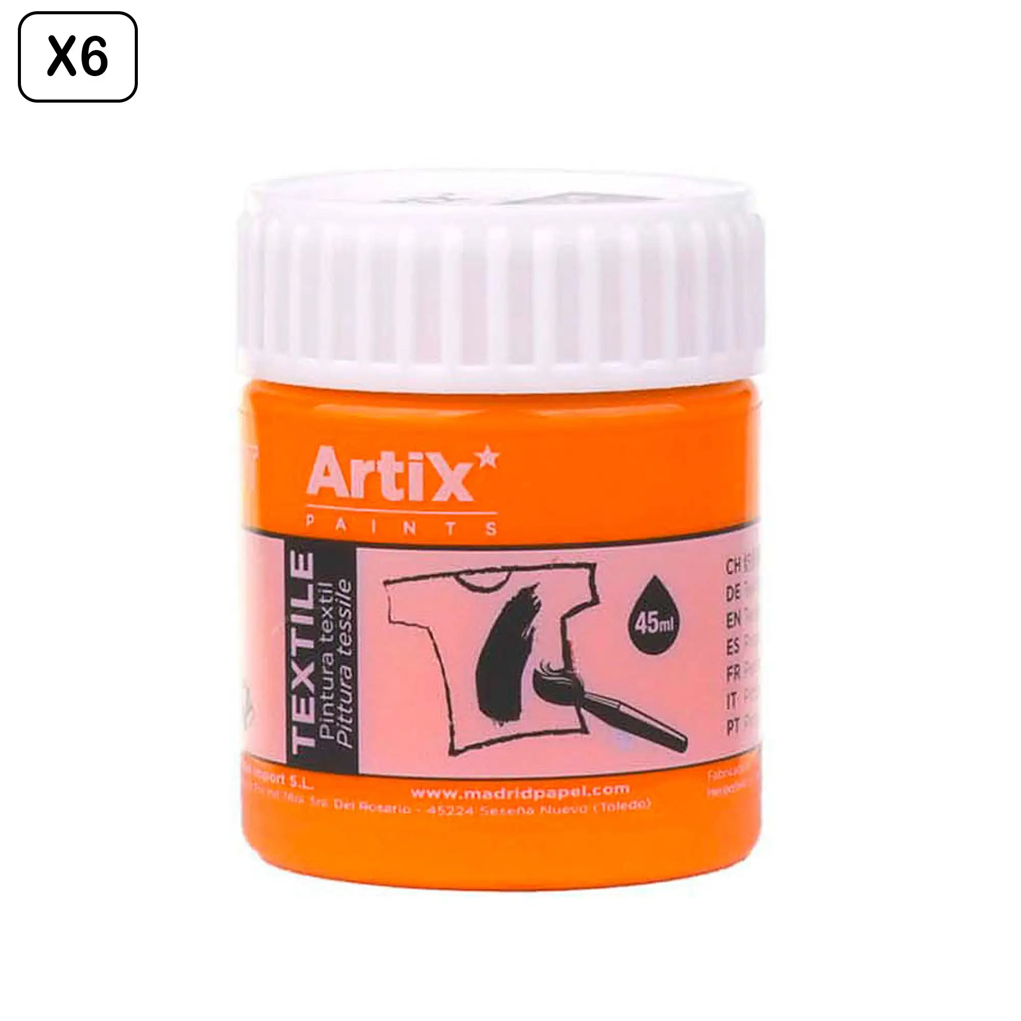 Pack 6 Uds. PINTURA TEXTIL NARANJA 45 ml