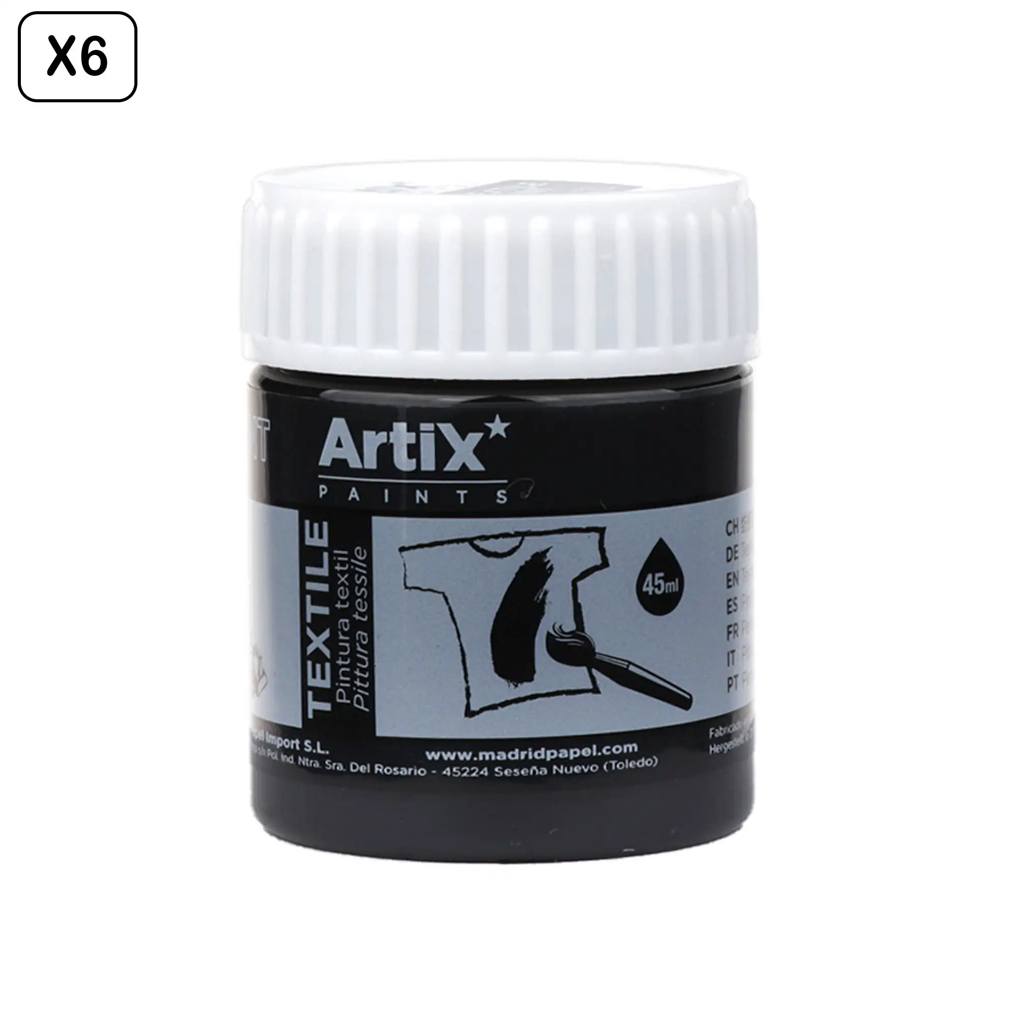 Pack 6 Uds. PINTURA TEXTIL NEGRO 45 ml