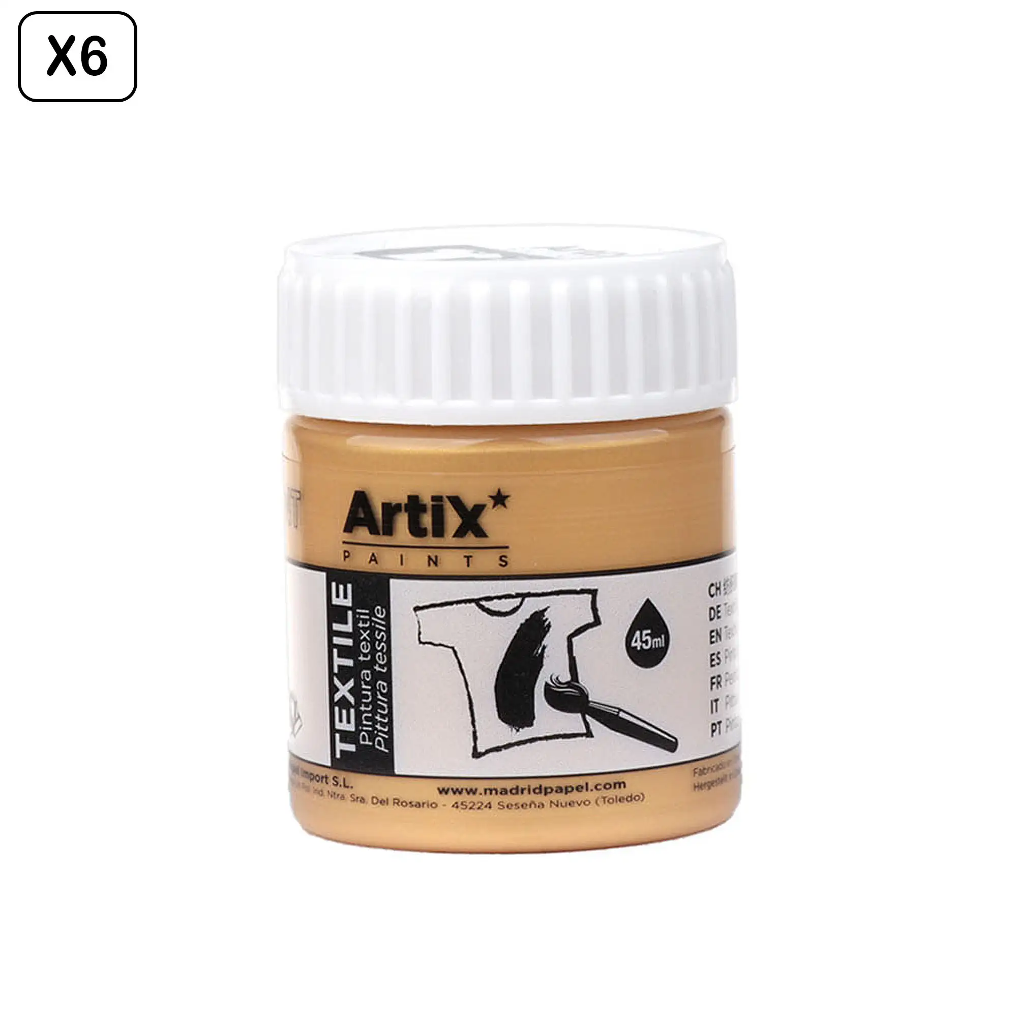 Pack 6 Uds. PINTURA TEXTIL ORO METALIZADO 45 ml