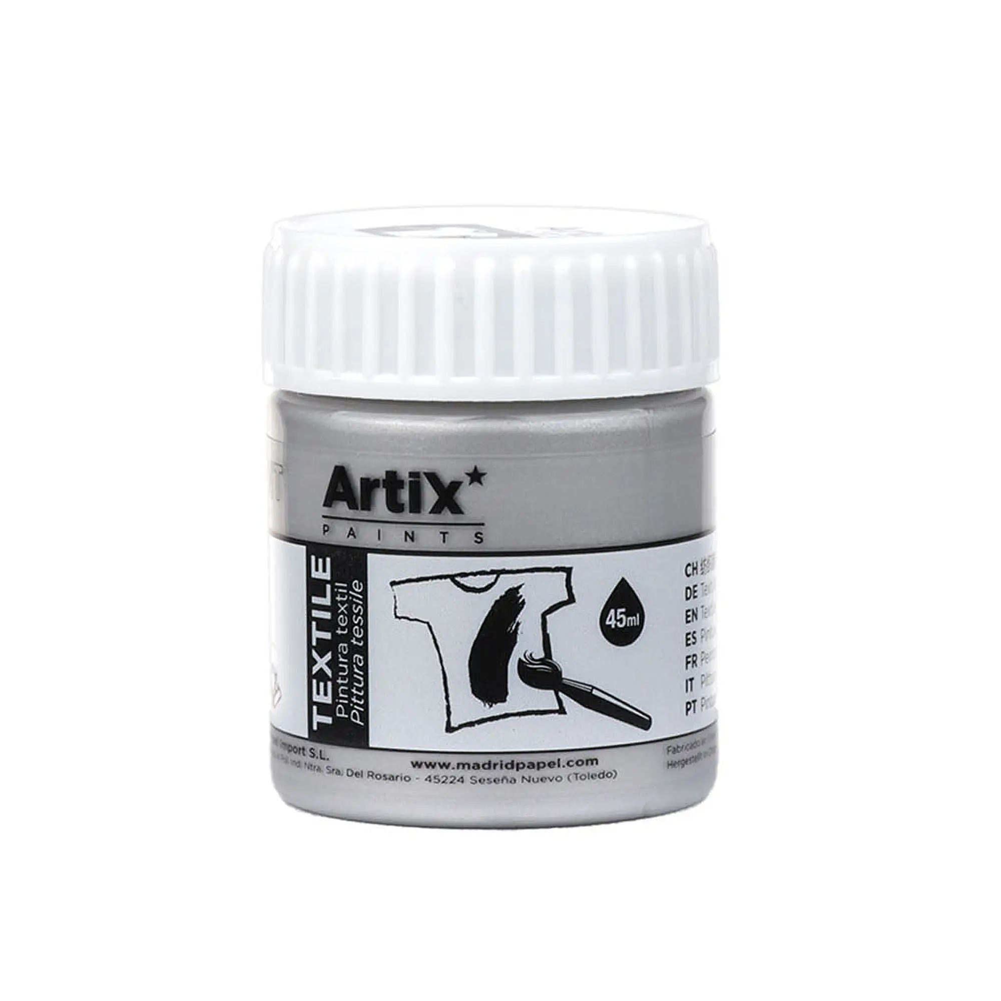 Pack 6 Uds. PINTURA TEXTIL PLATA METALIZADO 45 ml