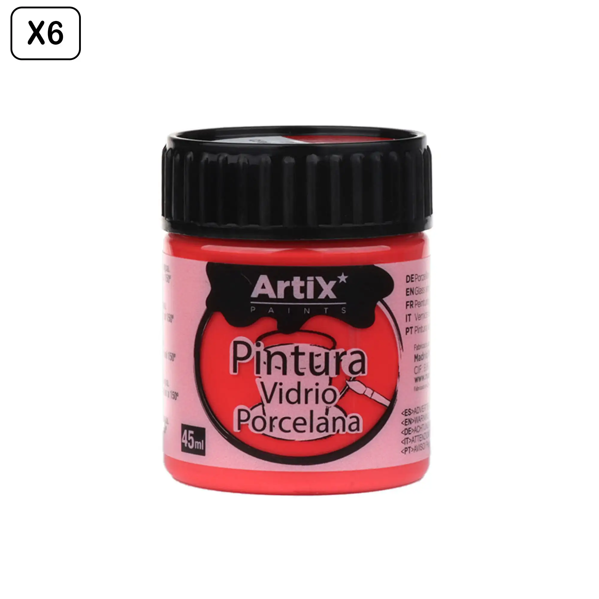 Pack 6 Uds. PINTURA CERÁMICA Y CRISTAL 45 ml COLOR ROJO