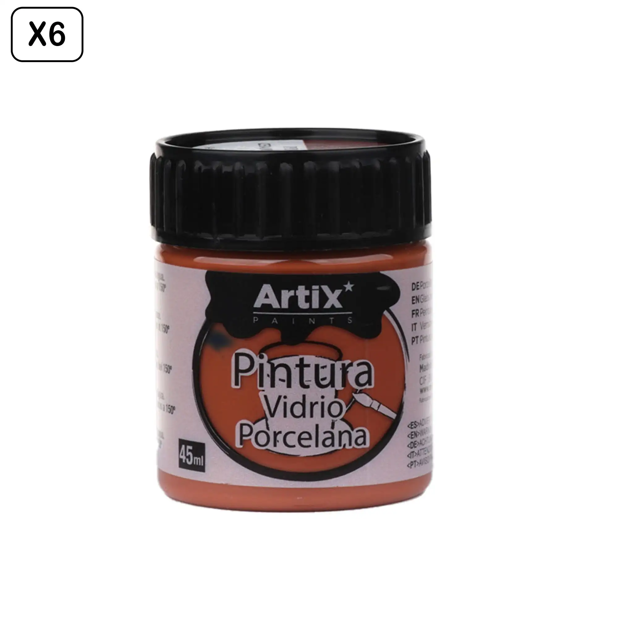 Pack 6 Uds. PINTURA CERÁMICA Y CRISTAL 45 ml COLOR MARRÓN