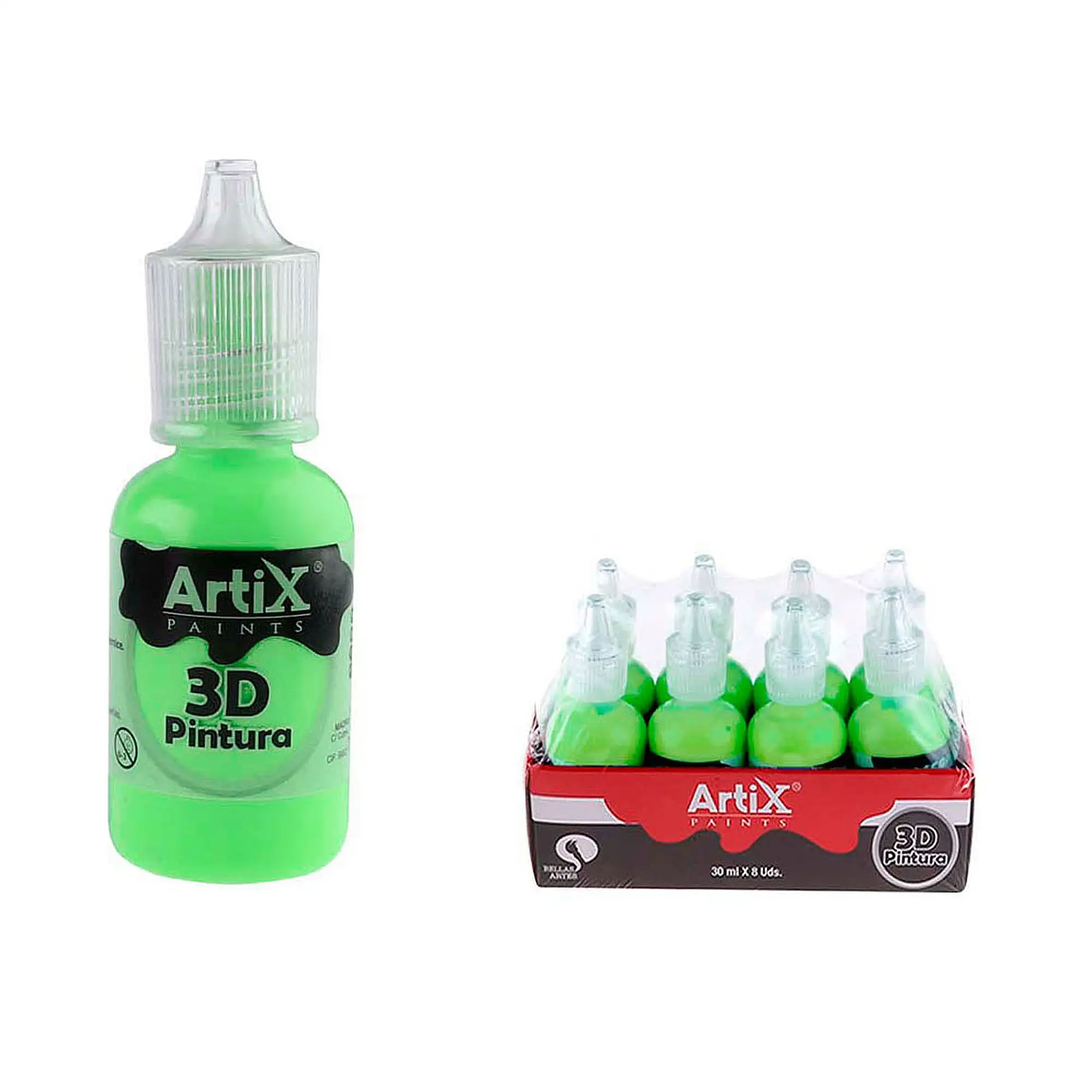 PACK 8 UDS PINTURA 3D MANUALIDADES VERDE MANZANA  30 ml
