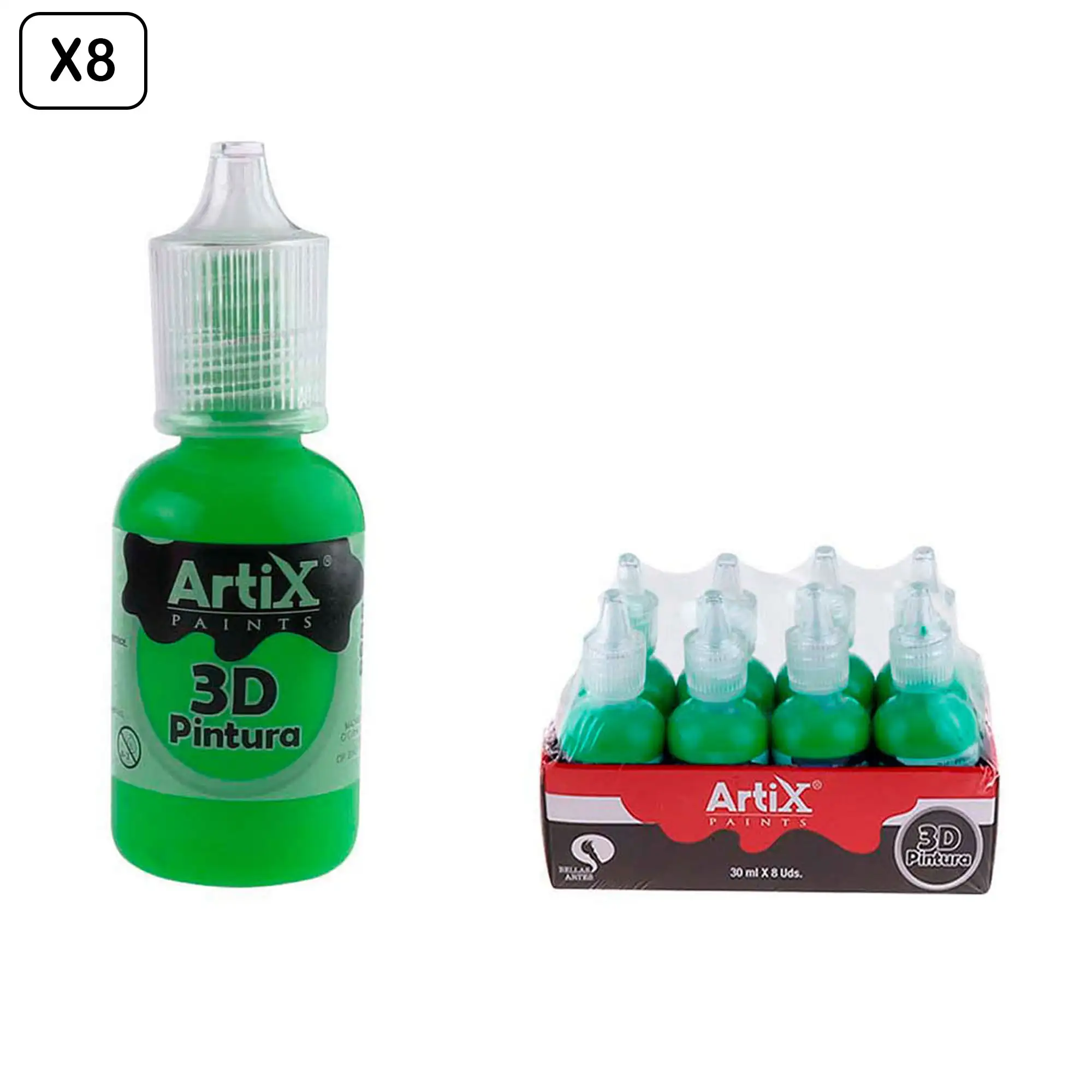PACK 8 UDS PINTURA 3D MANUALIDADES VERDE CÉSPED  30 ml