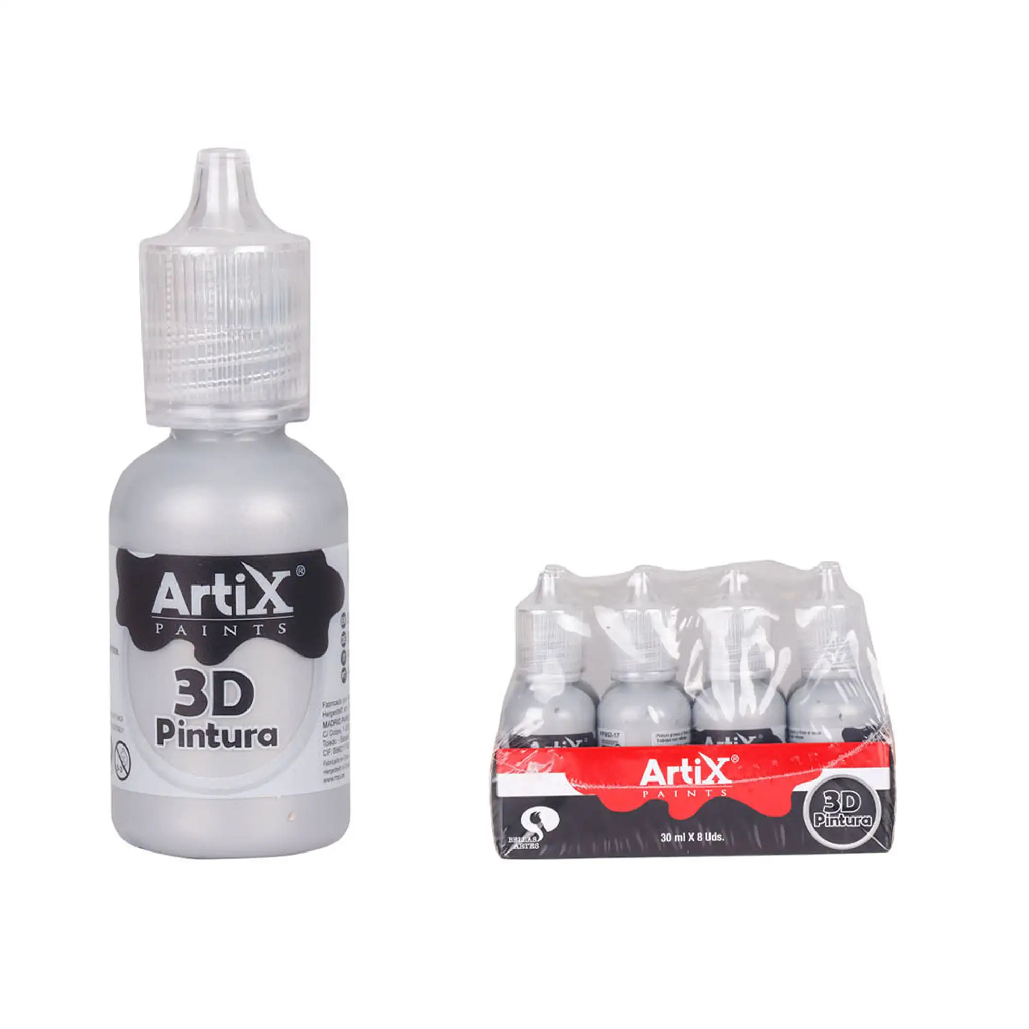 PACK 8 UDS PINTURA 3D MANUALIDADES GRIS OSCURO  30 ml