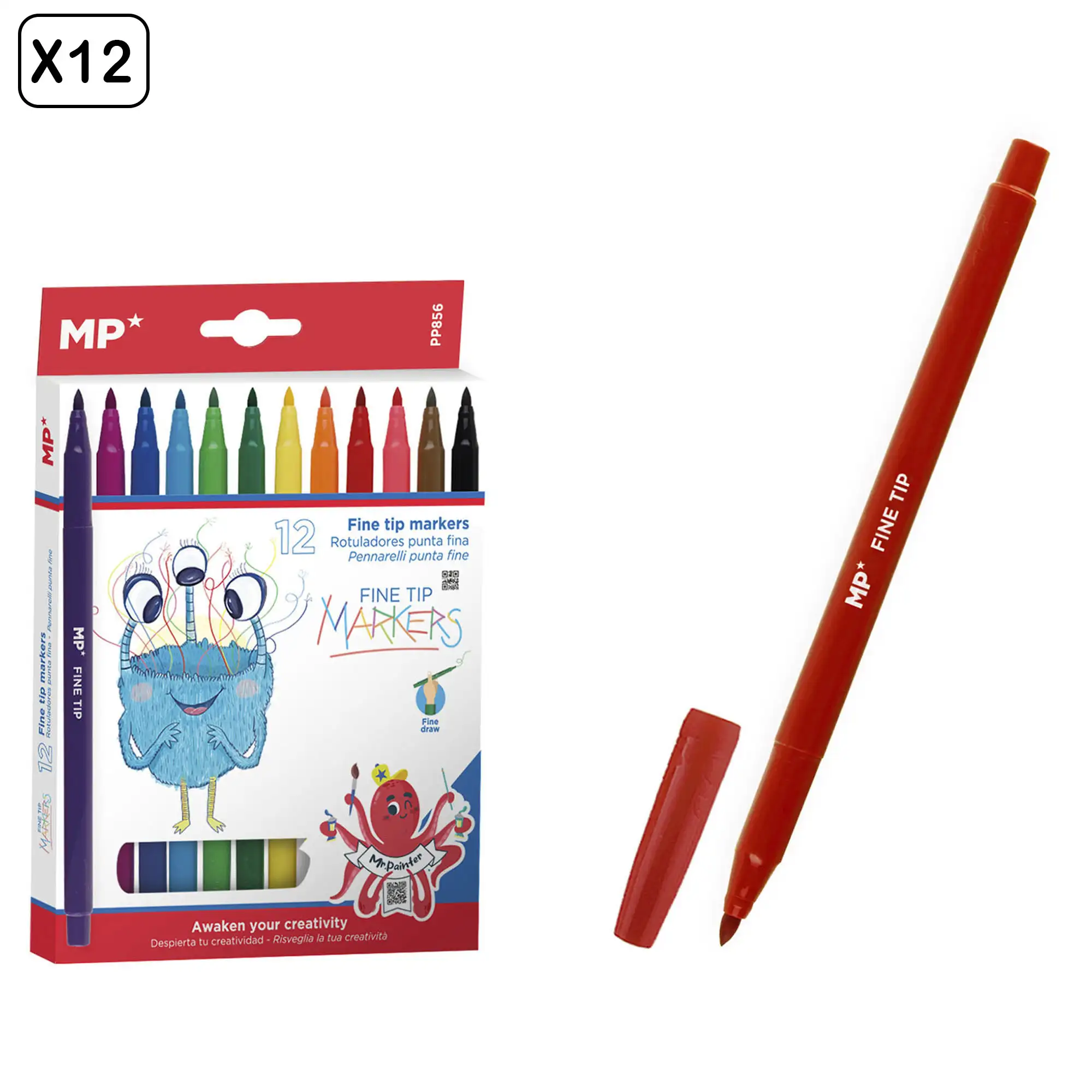 12 PACKS DE ROTULADORES PUNTA FINA 12 Uds.