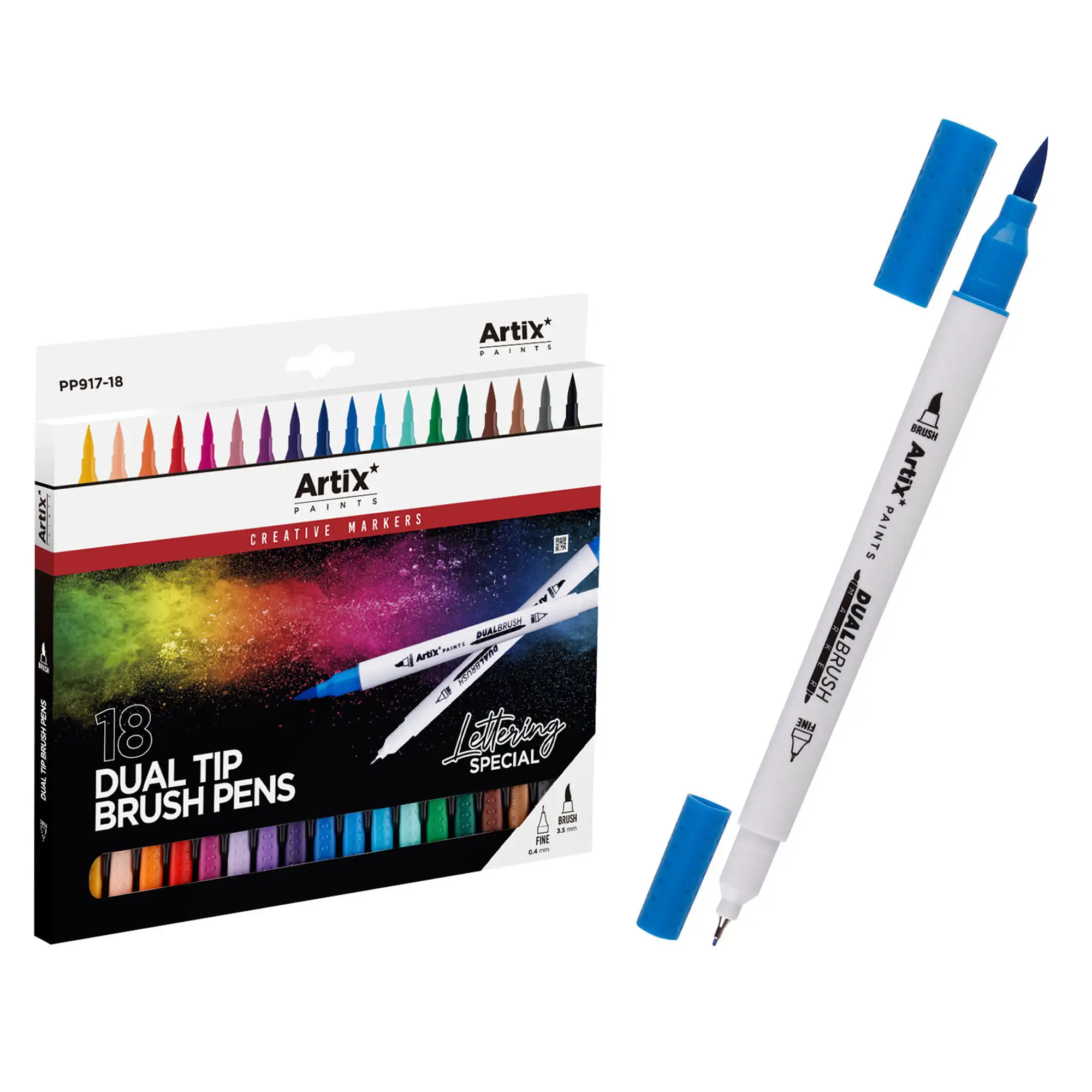 SET ROTULADORES DOBLE PUNTA PINCEL LETTERING 18 Uds.