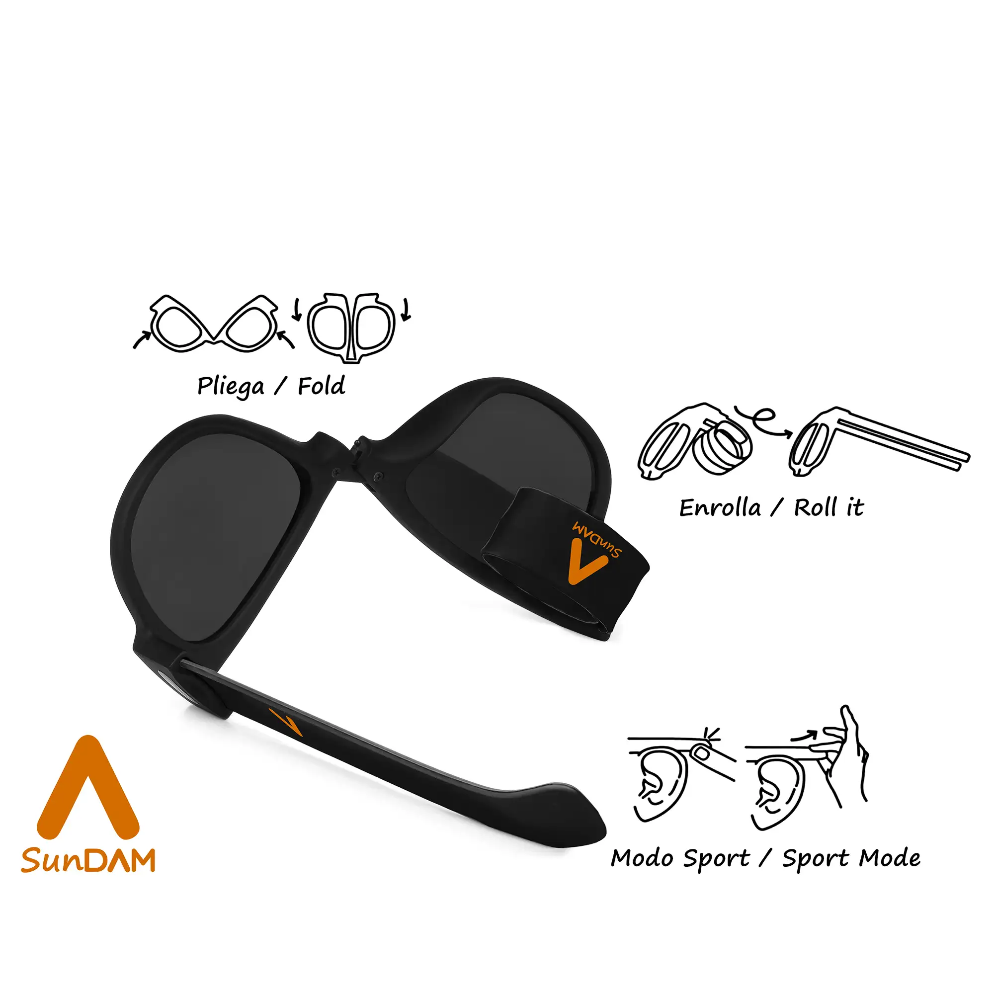 Gafas de sol polarizadas efecto espejo, plegables y enrollables UV400