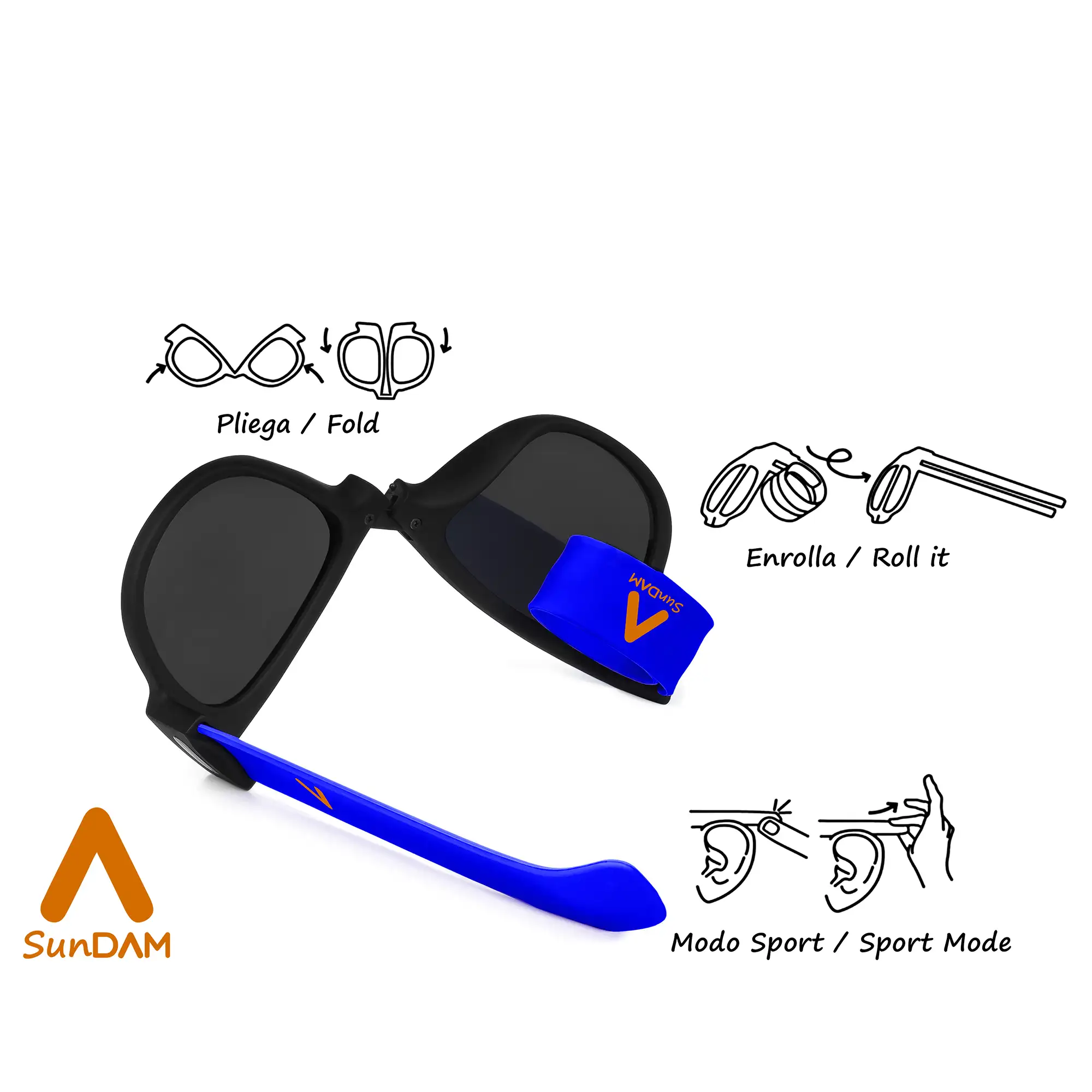 Gafas de sol polarizadas efecto espejo, plegables y enrollables UV400