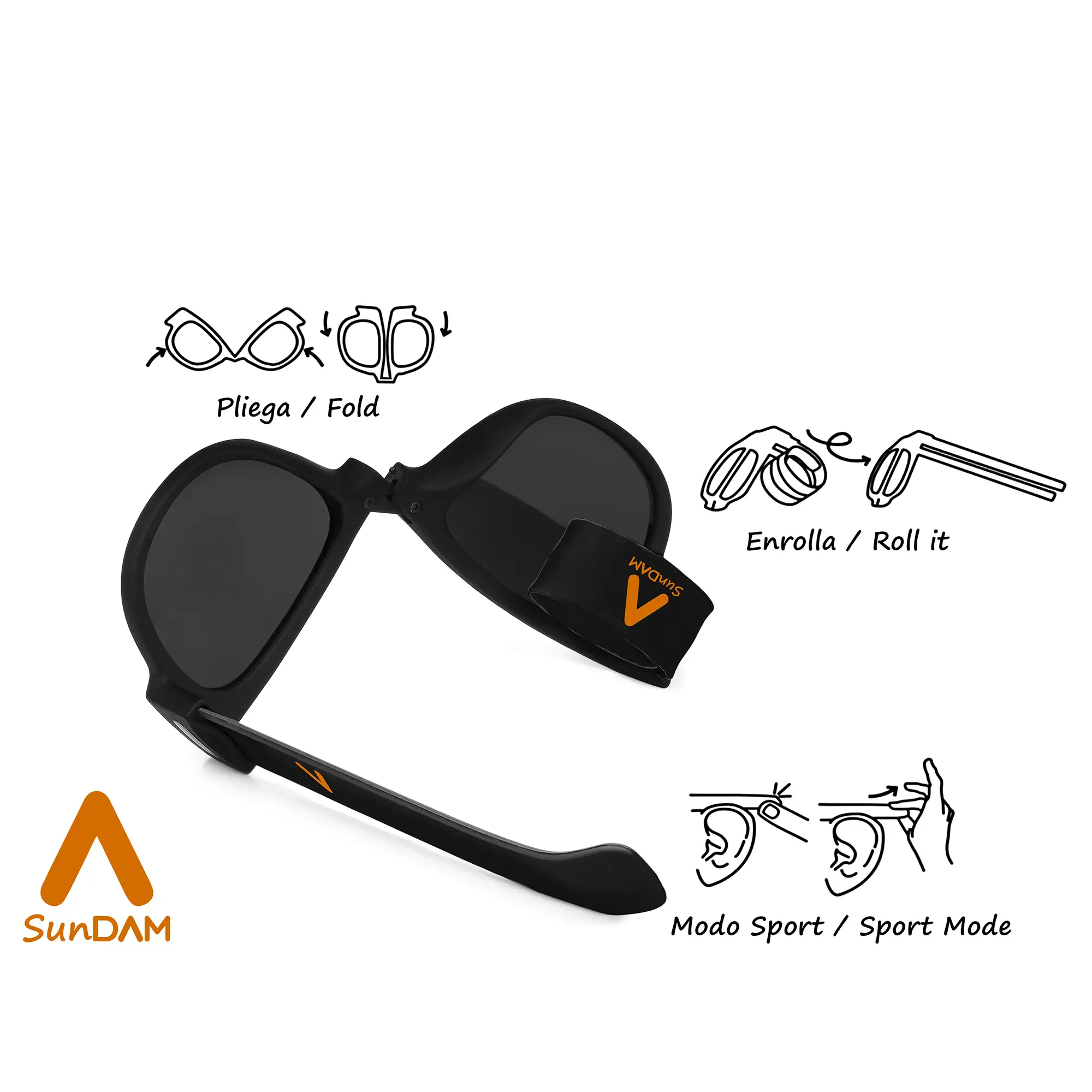 Gafas de sol con lente espejo deportivas, plegables y enrollables UV400