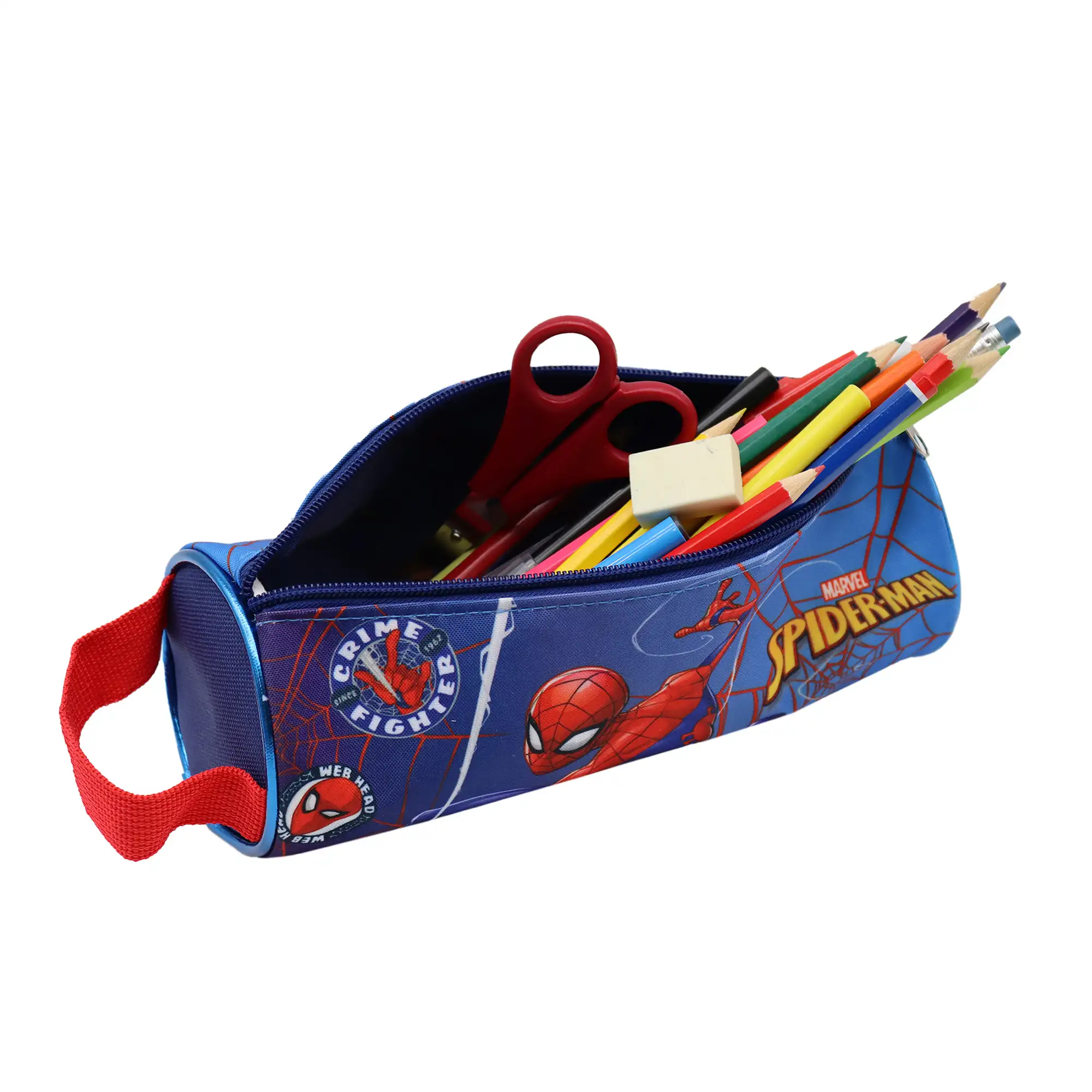 Portatodo redondo Spiderman. Interior totalmente forrado y personalizado.