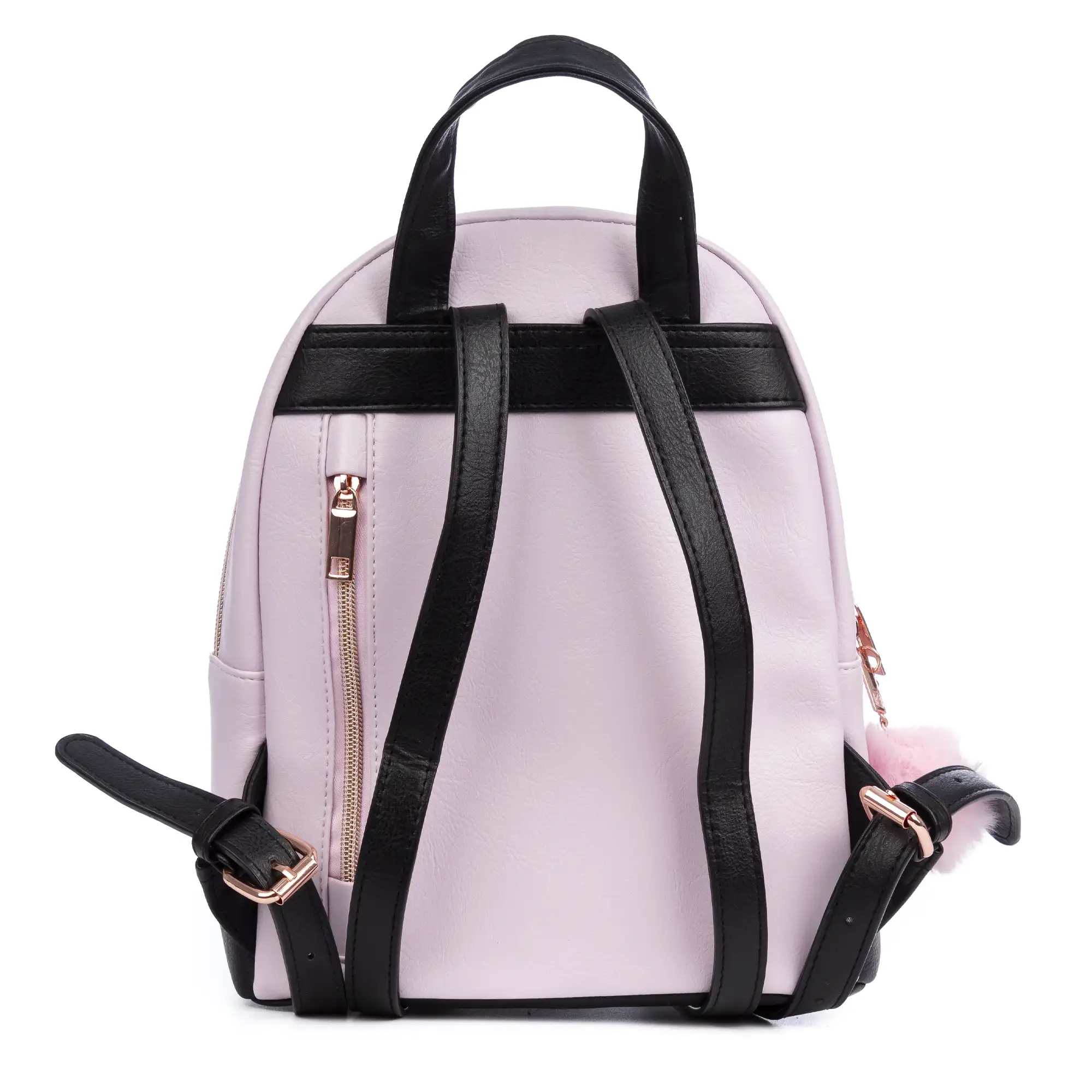 Mochila Rosa Stitch Premium. Espacioso compartimento principal con bolsillo delantero y trasero. Con accesorio pompom