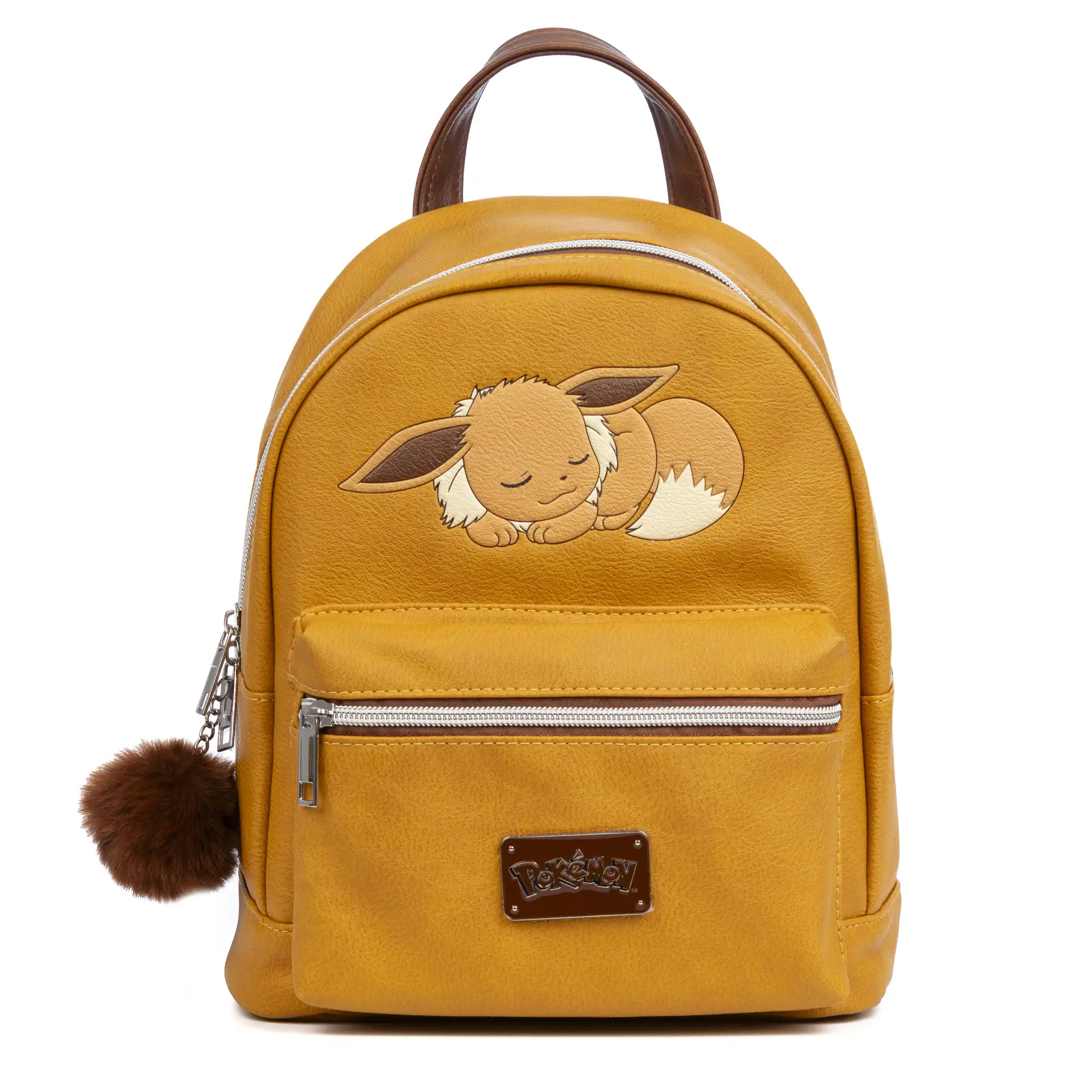 Mochila Ocre Pokémon Premium. Espacioso compartimento principal con bolsillo delantero y trasero. Con accesorio pompom