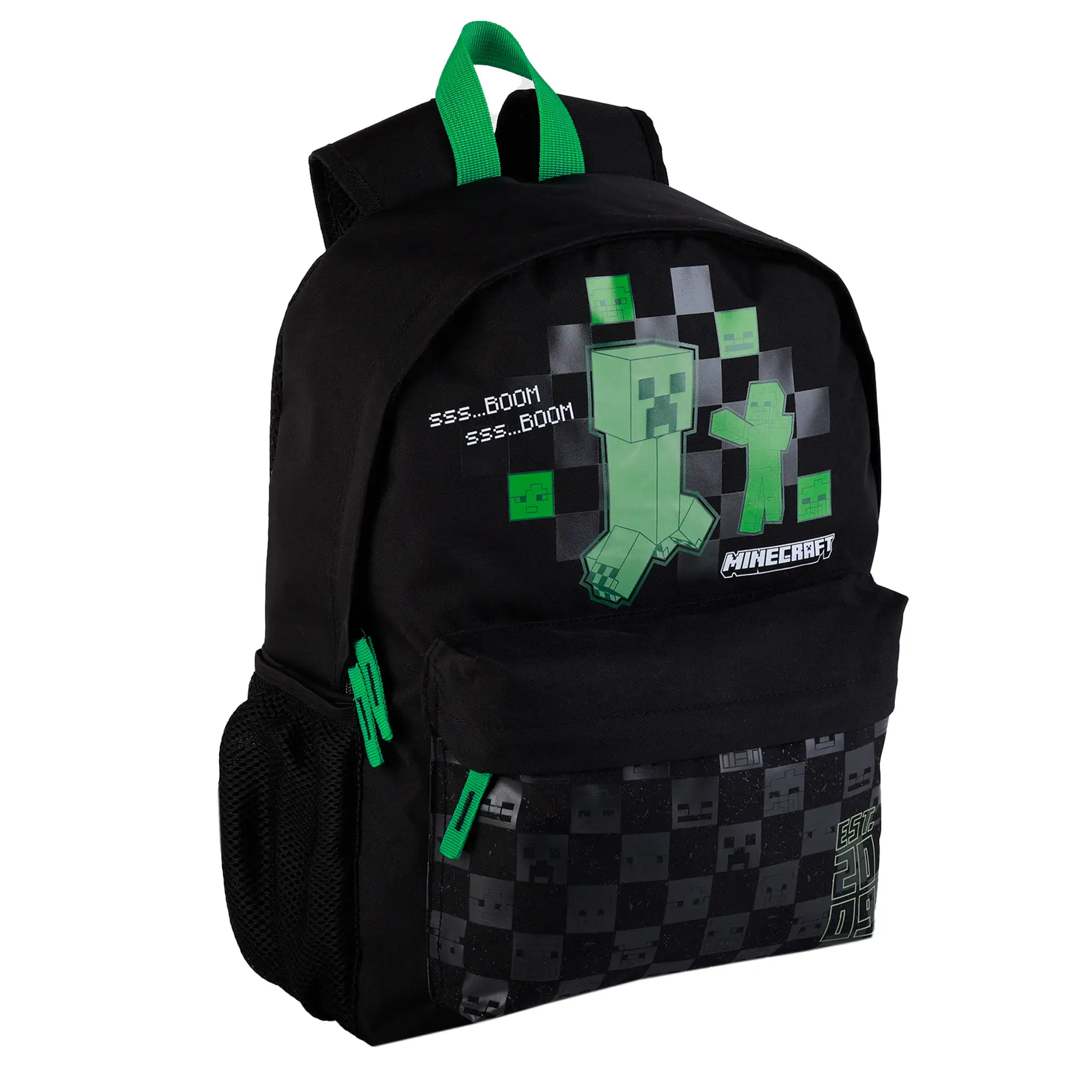 Minecraft Creeper mochila americana, adaptable a carro. Compartimento portalaptop.