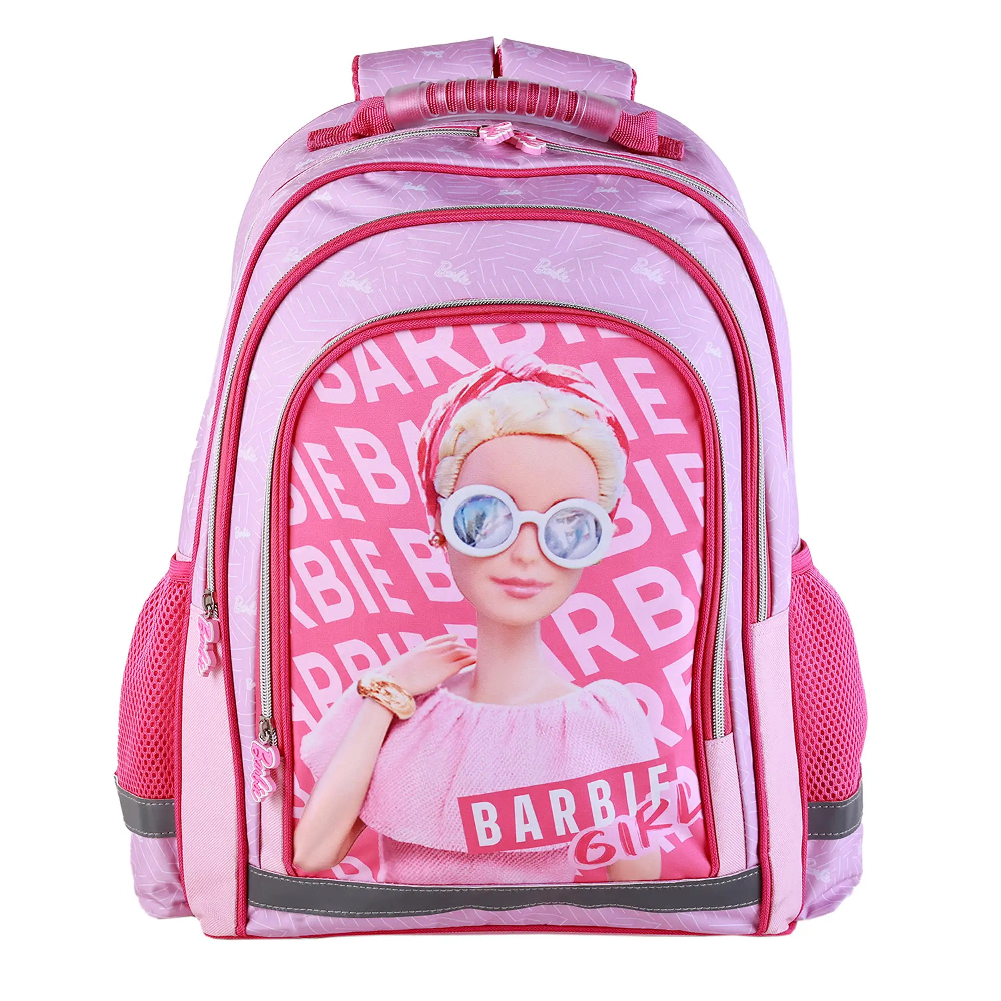Barbie Deluxe mochila primaria doble compartimento, de gran capacidad y adaptable a carro.