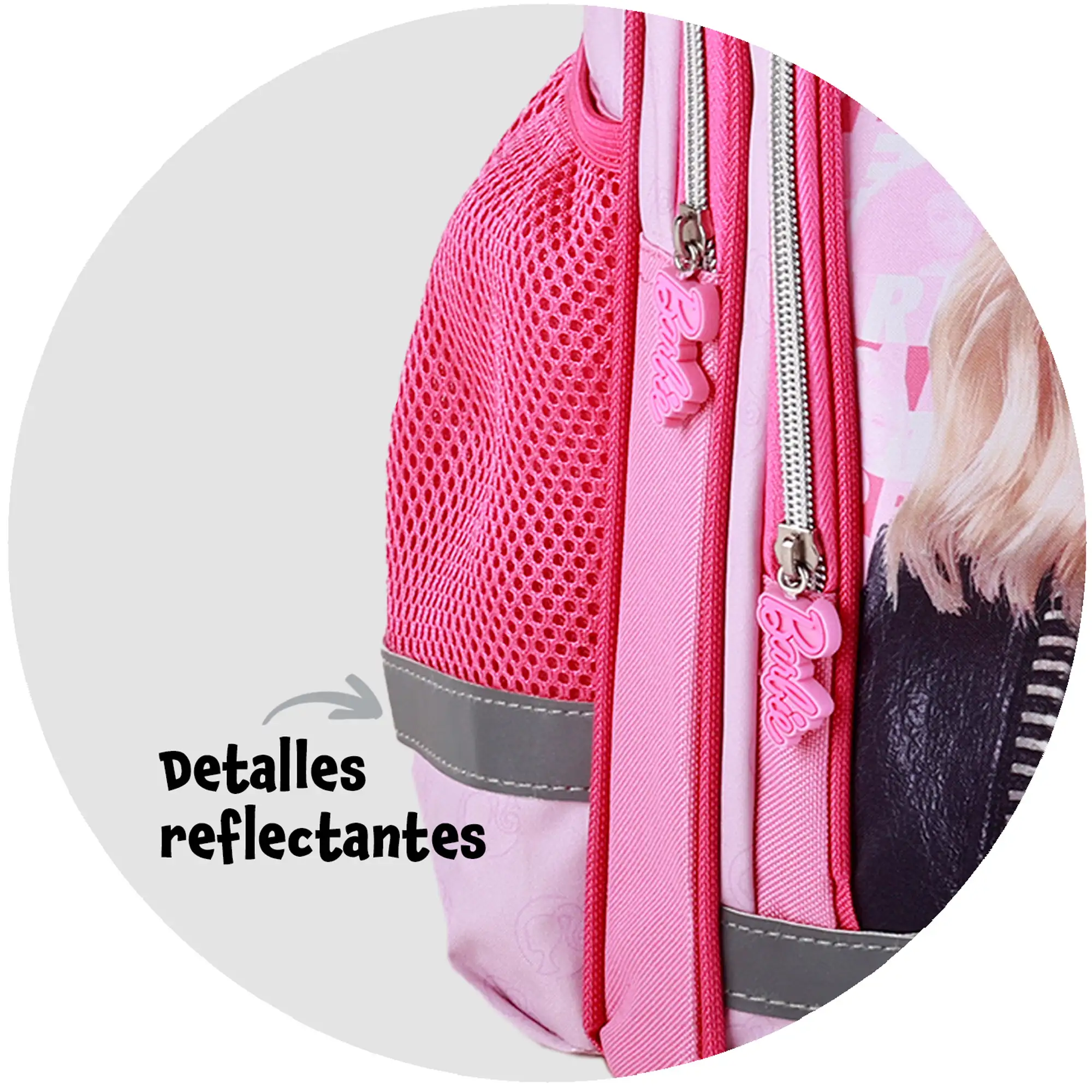Barbie Fashion mochila primaria doble compartimento, de gran capacidad y adaptable a carro.