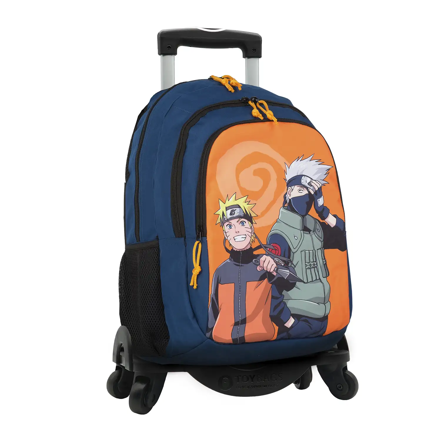 Naruto mochila primaria doble compartimento + carro  con protección lateral y stoper frontal, 4 ruedas multidireccionales.