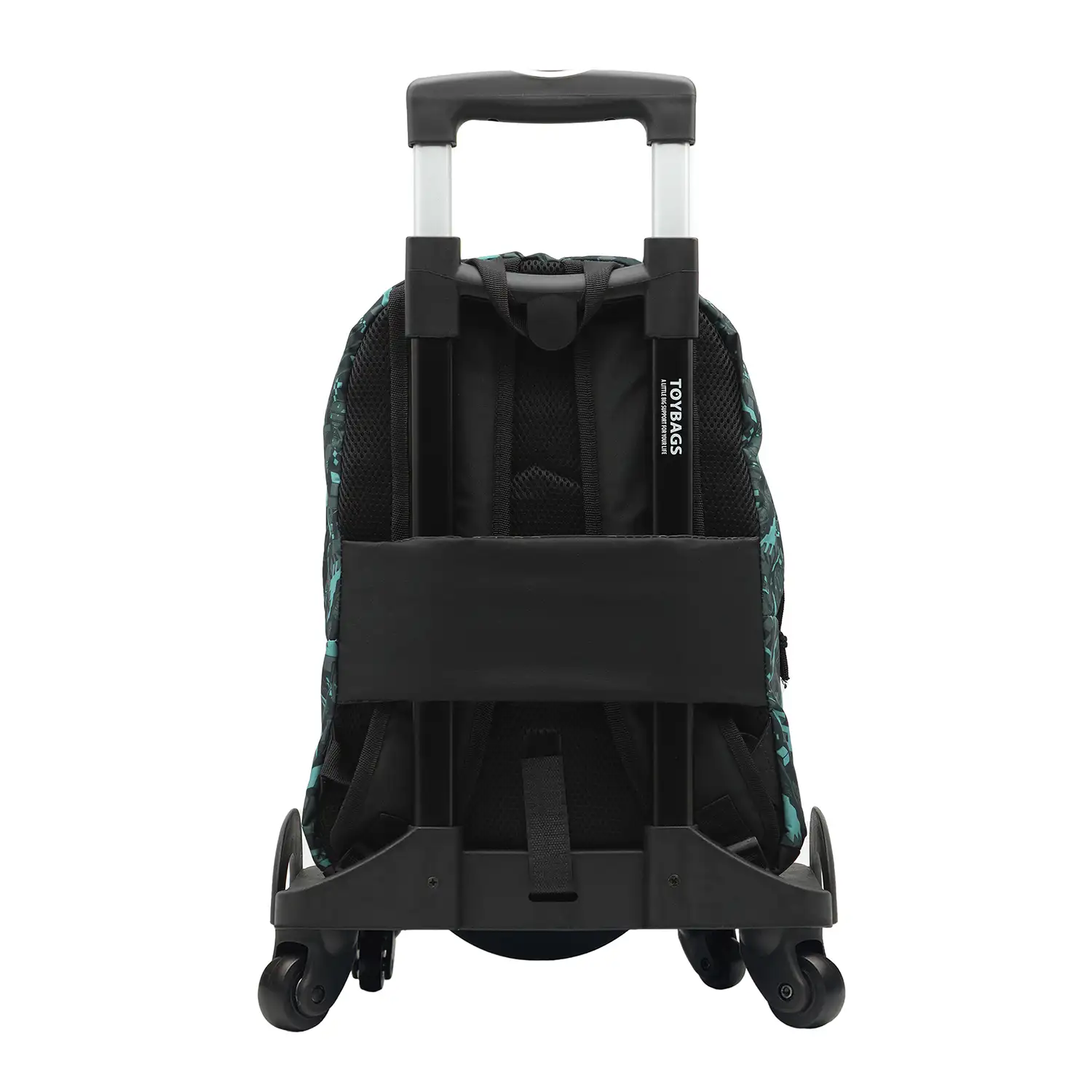 Minecraft Greeny mochila primaria doble compartimento + carro  con protección lateral y stoper frontal, 4 ruedas multidireccionales.