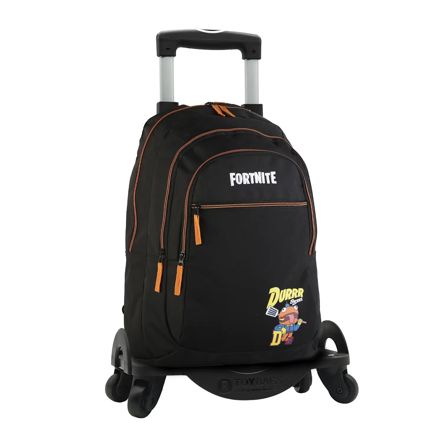 Fortnite Durrr mochila primaria doble compartimento + carro  con protección lateral y stoper frontal, 4 ruedas multidireccionales.