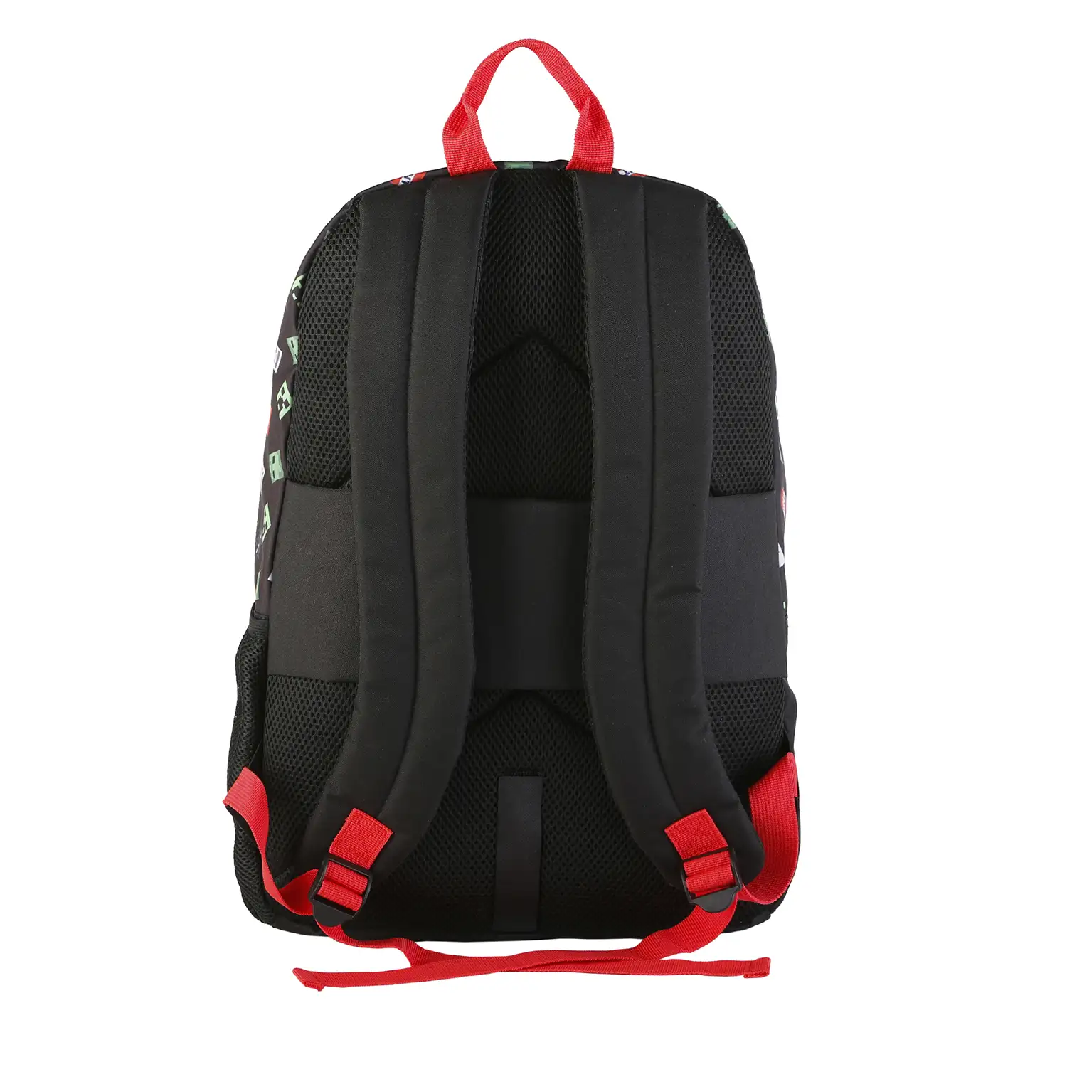 Minecraft TNT mochila primaria doble compartimento + carro  con protección lateral y stoper frontal, 4 ruedas multidireccionales.