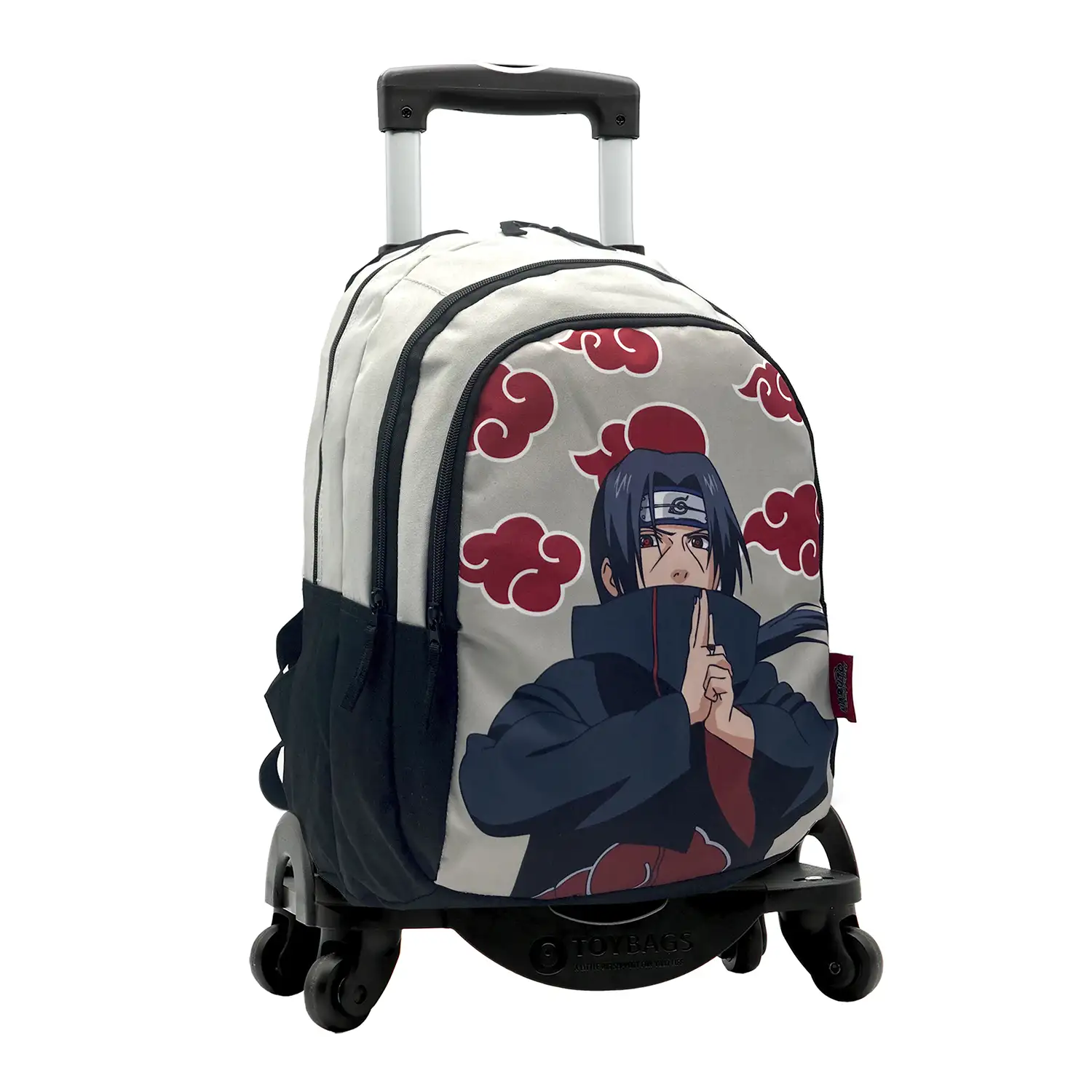 Naruto Itachi mochila primaria doble compartimento + carro  con protección lateral y stoper frontal, 4 ruedas multidireccionales.