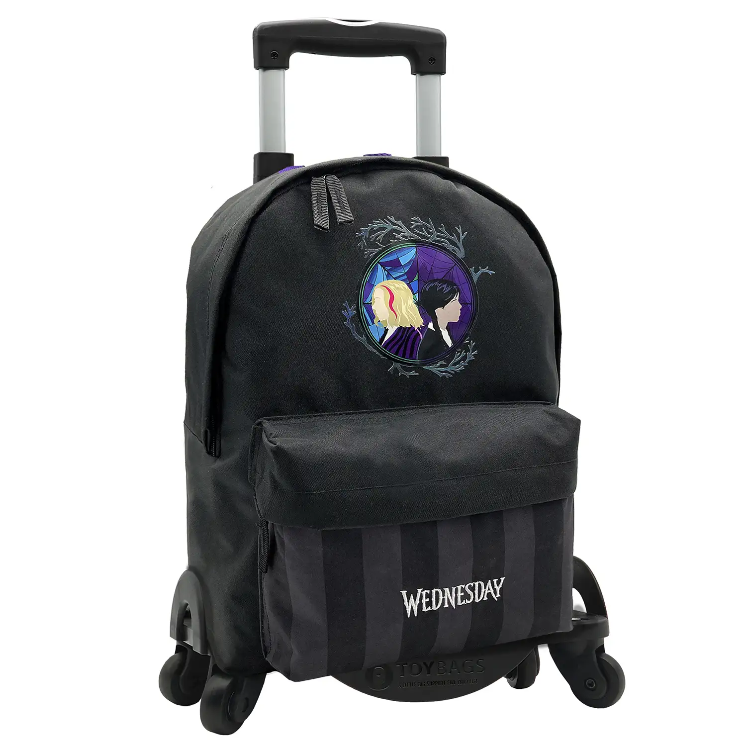 Wednesday Miércoles y Enid mochila Americano con compartimento portalaptop + carro con protección lateral y stoper frontal, 4 ruedas multidireccionales.