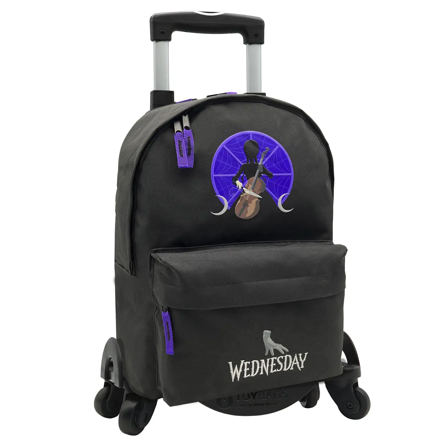 Wednesday Miércoles violonchelo mochila Americano con compartimento portalaptop + carro con protección lateral y stoper frontal, 4 ruedas multidireccionales.